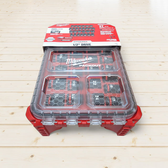 Milwaukee (49-66-6804) SHOCKWAVE Impact-Duty 1/2 in. Drive Metric and SAE Standard Impact PACKOUT Socket Set (27-Piece)