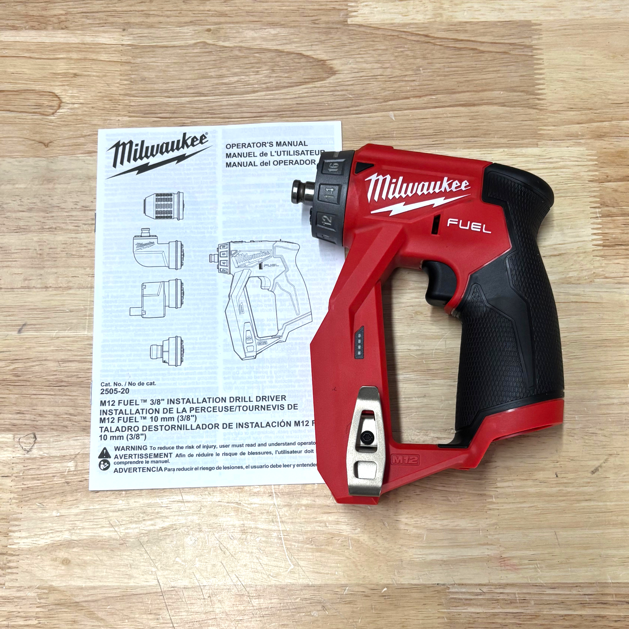 Milwaukee (2505-20) M12 FUEL 12V Lithium-Ion Brushless Cordless 4-in-1 Installation 3/8 in. Drill Driver with 4 Tool Head - genuine, brand new in secure, non-retail packaging