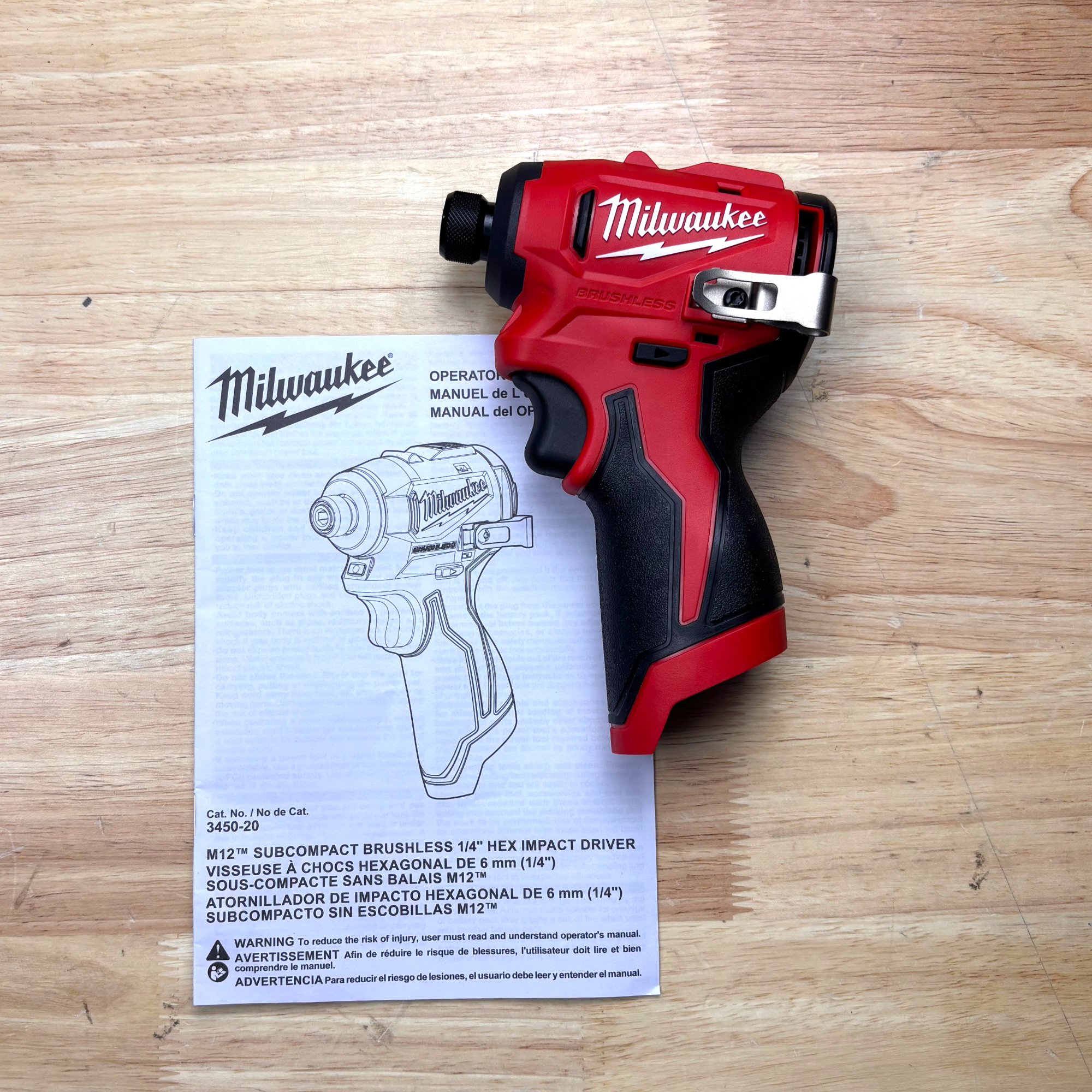 Milwaukee (3450-20) M12 12V Lithium-Ion Subcompact Brushless Cordless 1/4 in. Hex Impact Driver - genuine, brand new in secure, non-retail packaging