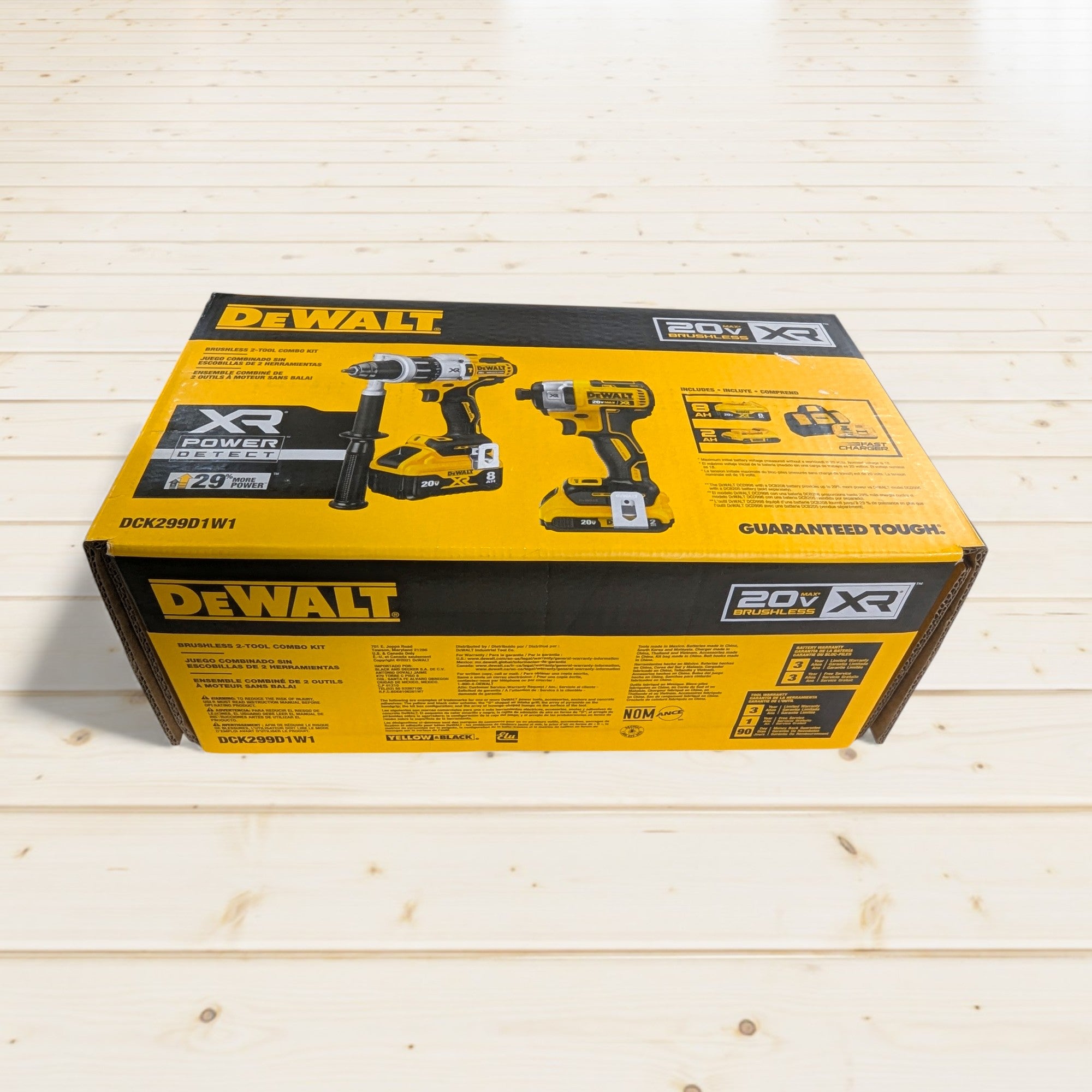 Dewalt (DCK299D1W1)  20V MAX XR Lithium-Ion Cordless 2-Tool Combo Kit with 1/2" POWER DETECT Hammer Drill + 1/4" Impact Driver + 8Ah and 2Ah Batteries