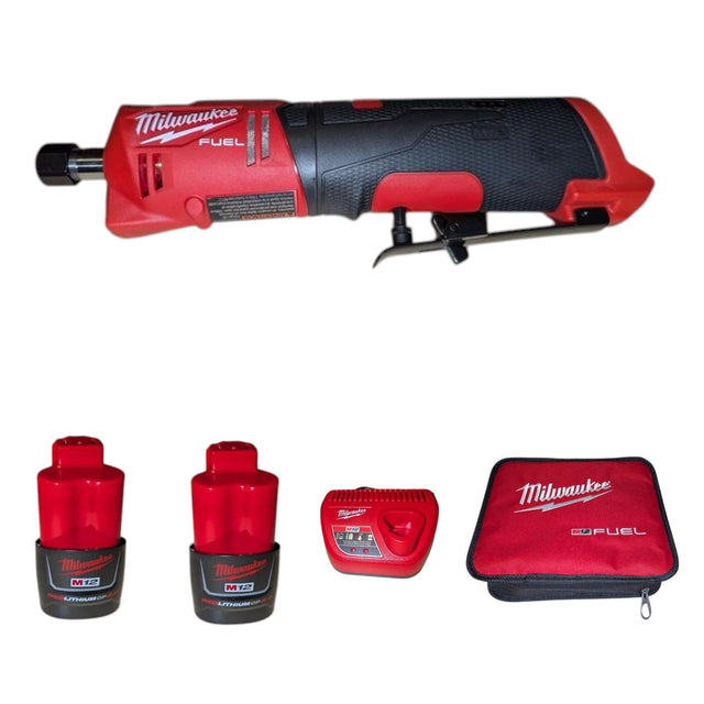Milwaukee M12 FUEL 12V Lithium-Ion Brushless Cordless 1/4 in. Straight Die Grinder Kit with Two 2.0 Ah Batteries 2486-22