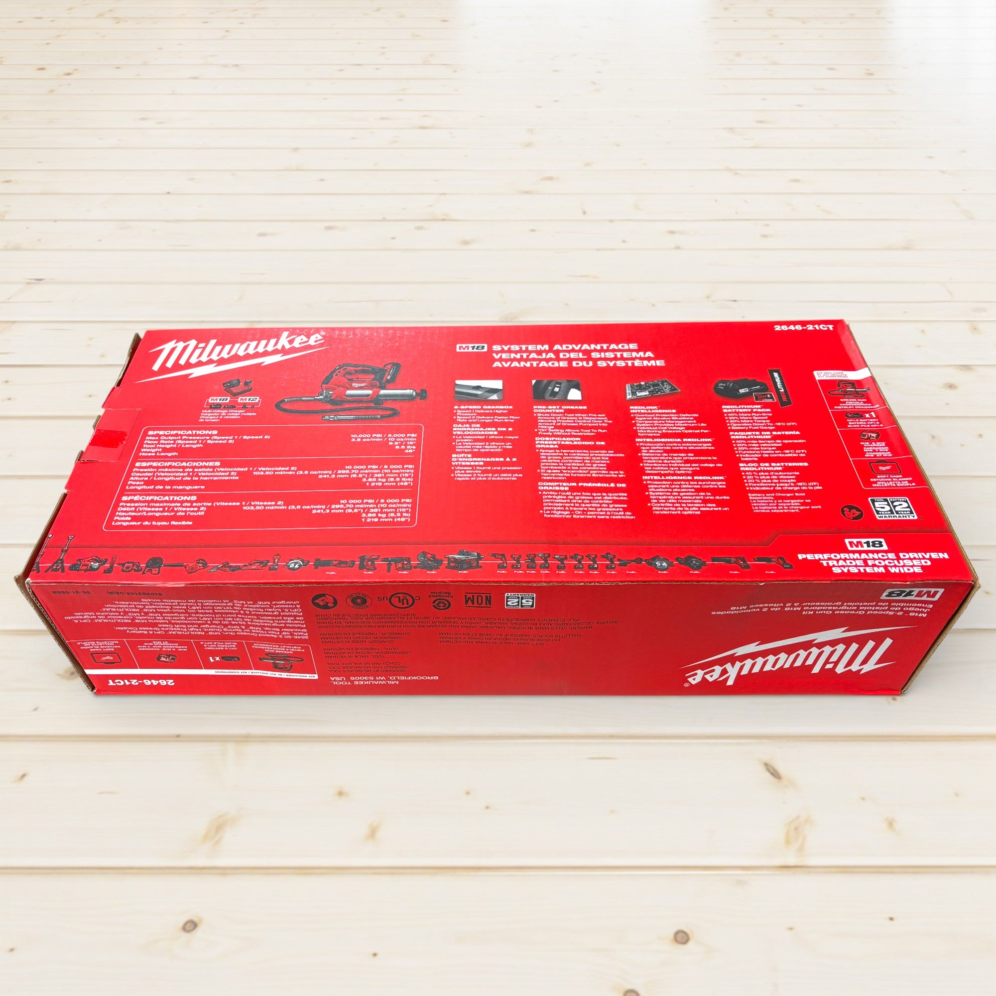 Milwaukee (2646-21CT)  M18 18V Lithium-Ion Cordless Grease Gun 2-Speed with (1) 1.5Ah Batteries, Charger, Tool Bag