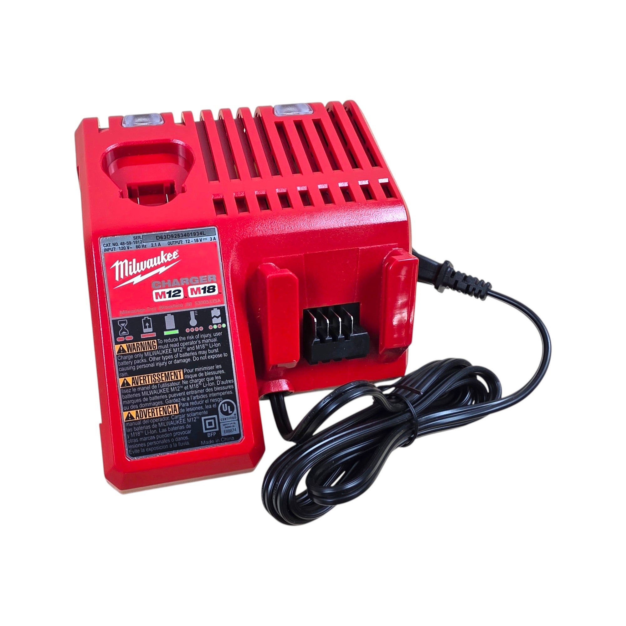 Milwaukee (48-59-1812) M12 and M18 12-Volt/18-Volt Lithium-Ion Multi-Voltage Battery Charger - genuine, brand new in secure, non-retail packaging