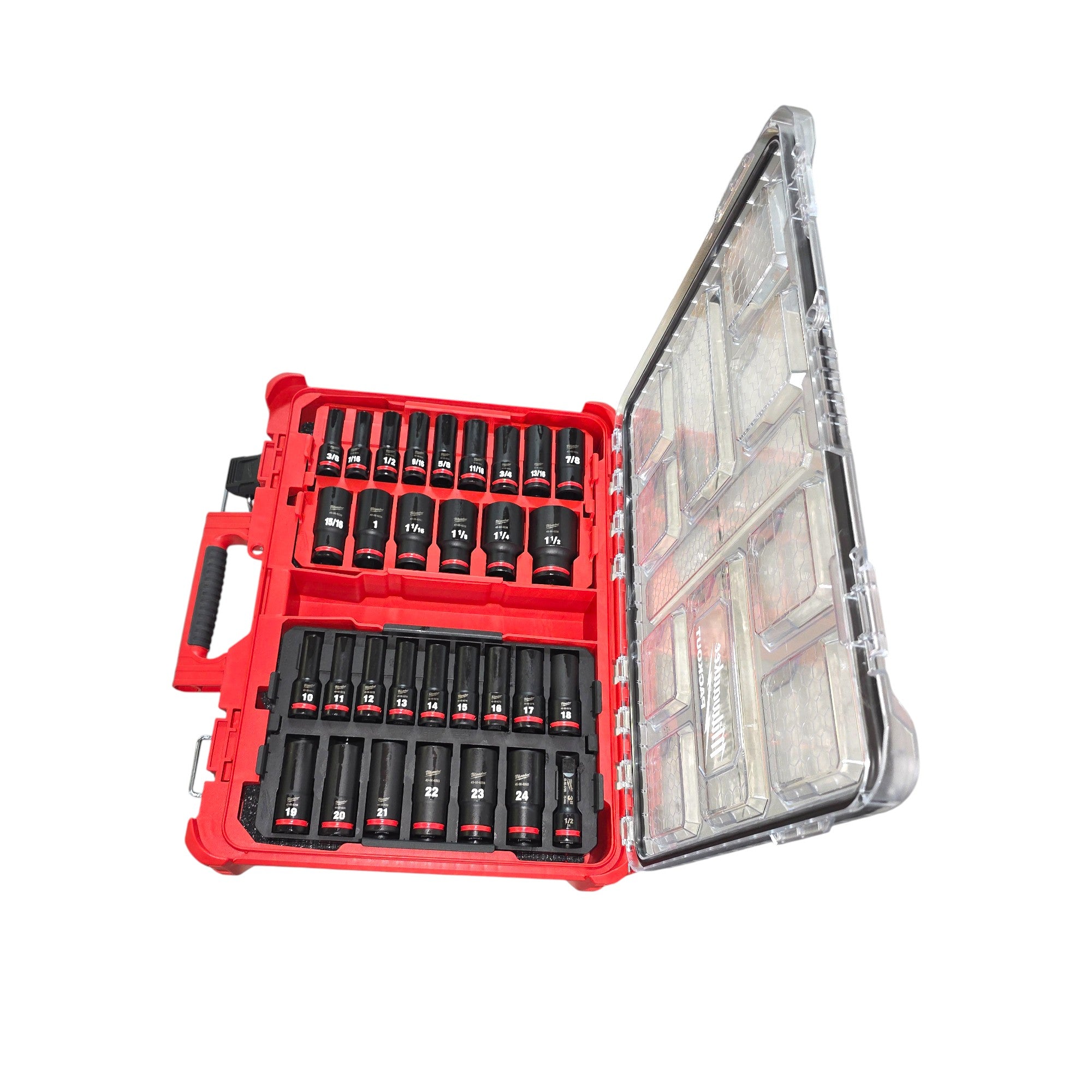 Milwaukee (49-66-6806) SHOCKWAVE Impact-Duty 1/2 in. Drive Metric and SAE Deep Well Impact PACKOUT Socket Set (31-Piece)