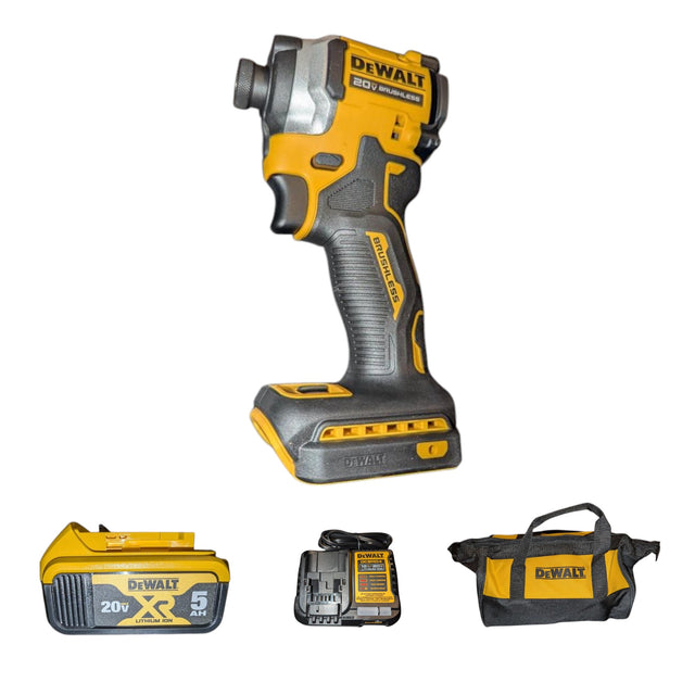 DEWALT ATOMIC 20V MAX Lithium-Ion Cordless 1/4 in. Brushless Impact Driver Kit, 5 Ah Battery, Charger, and Bag DCF850P1