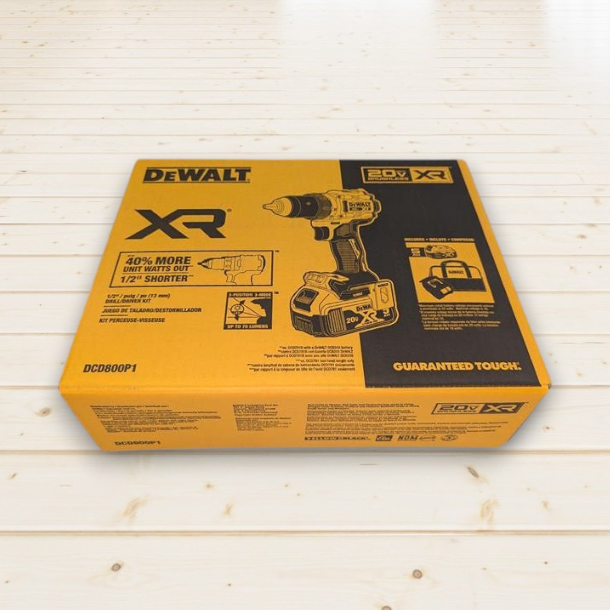 DEWALT (DCD800P1) 20V MAX XR Lithium-Ion Cordless Compact 1/2 in. Drill/Driver Kit, 20V MAX 5.0Ah Battery, and Charger