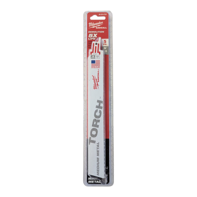 Milwaukee (48-00-5787) 9 in. 14 TPI TORCH Thick Metal Cutting SAWZALL Reciprocating Saw Blades (5-Pack)