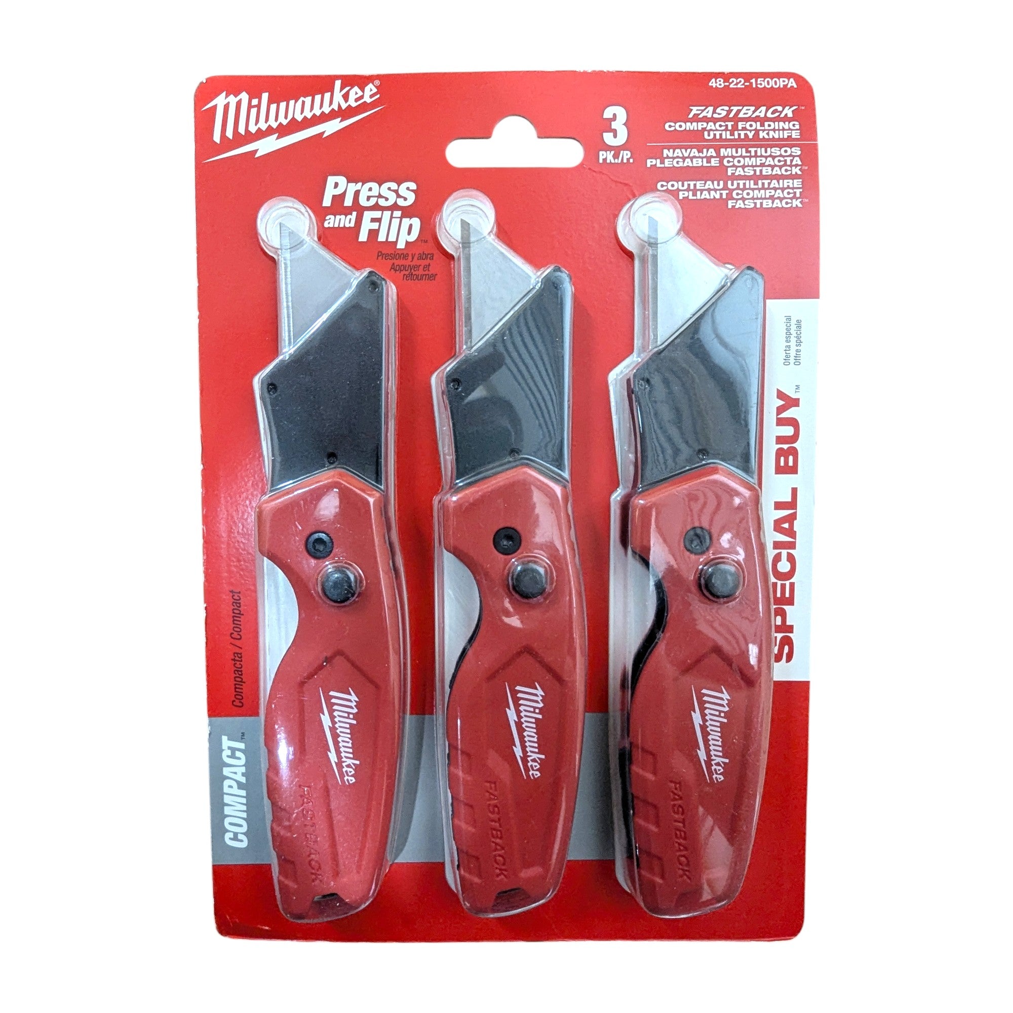 Milwaukee (48-22-1500PA) FASTBACK Compact Folding Utility Knife with General Purpose Blade (3-Pack)