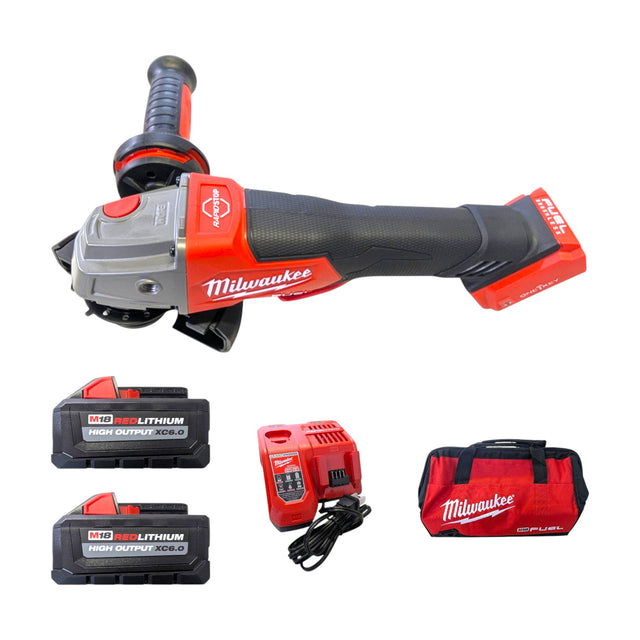 Milwaukee (2882-22) M18 FUEL 18V Lithium-Ion Brushless Cordless 4-1/2 in./5 in. Braking Grinder Kit W/Paddle Switch & (2)6.0 Batteries