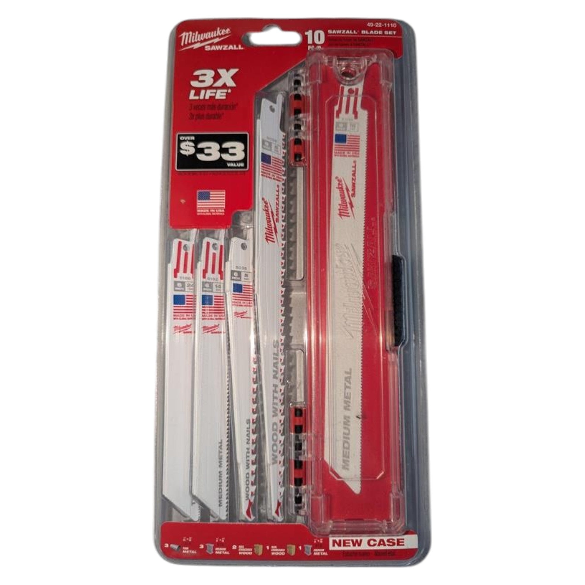 Milwaukee (49-22-1110) SAWZALL Wood and Metal Cutting Bi-Metal Reciprocating Saw Blade Set (10-Piece)