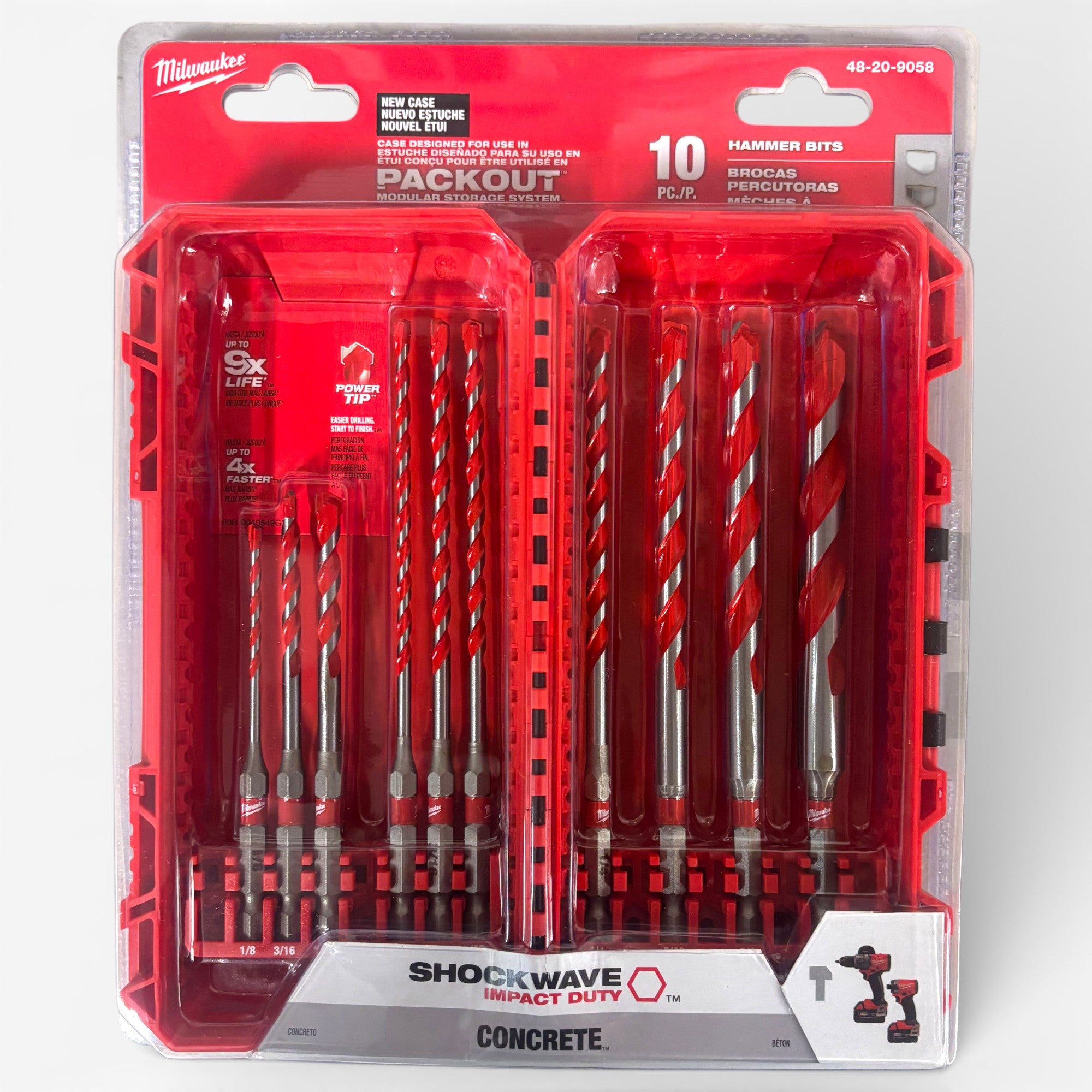 Milwaukee (48-20-9058) SHOCKWAVE Carbide Hammer Drill Bit Set. (10-Piece)