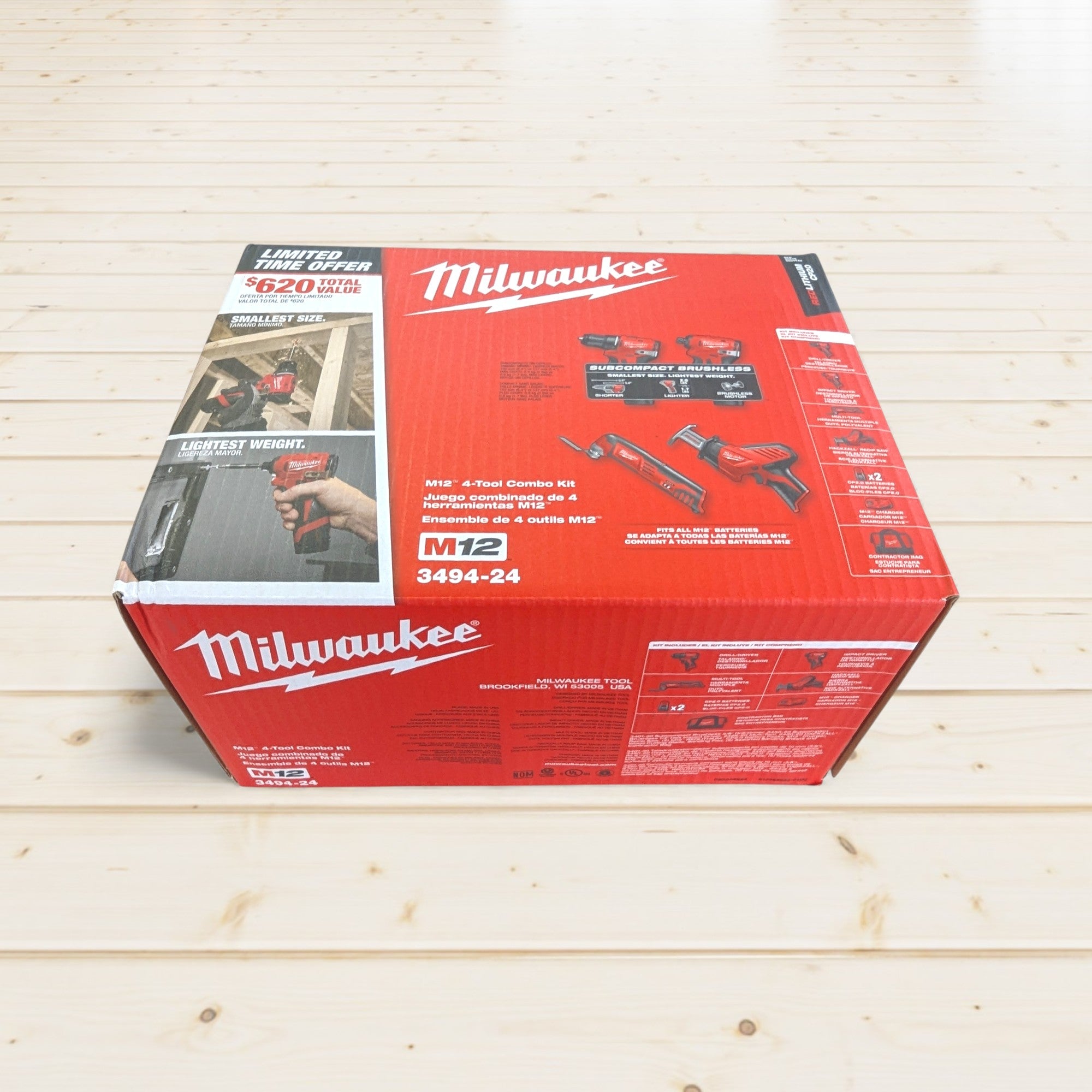 Milwaukee (3494-24)  M12 12V Lithium-Ion Brushless Cordless Subcompact Drill and Impact Driver Kit with Hackzall and Multitool 4-Tool Kit