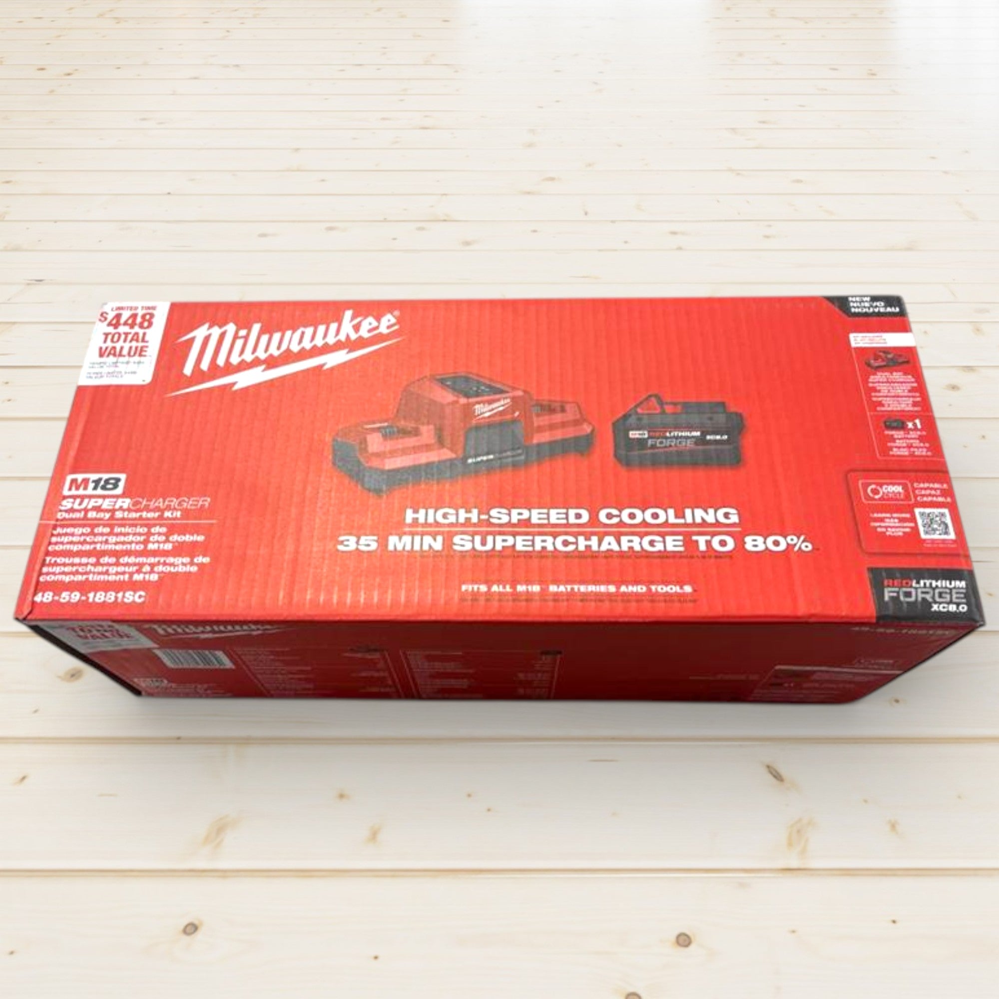 Milwaukee (48-59-1881SC) M18 18V Lithium-Ion REDLITHIUM FORGE 8.0 Ah Battery Pack with M18 18V Dual Bay Simultaneous Super Charger