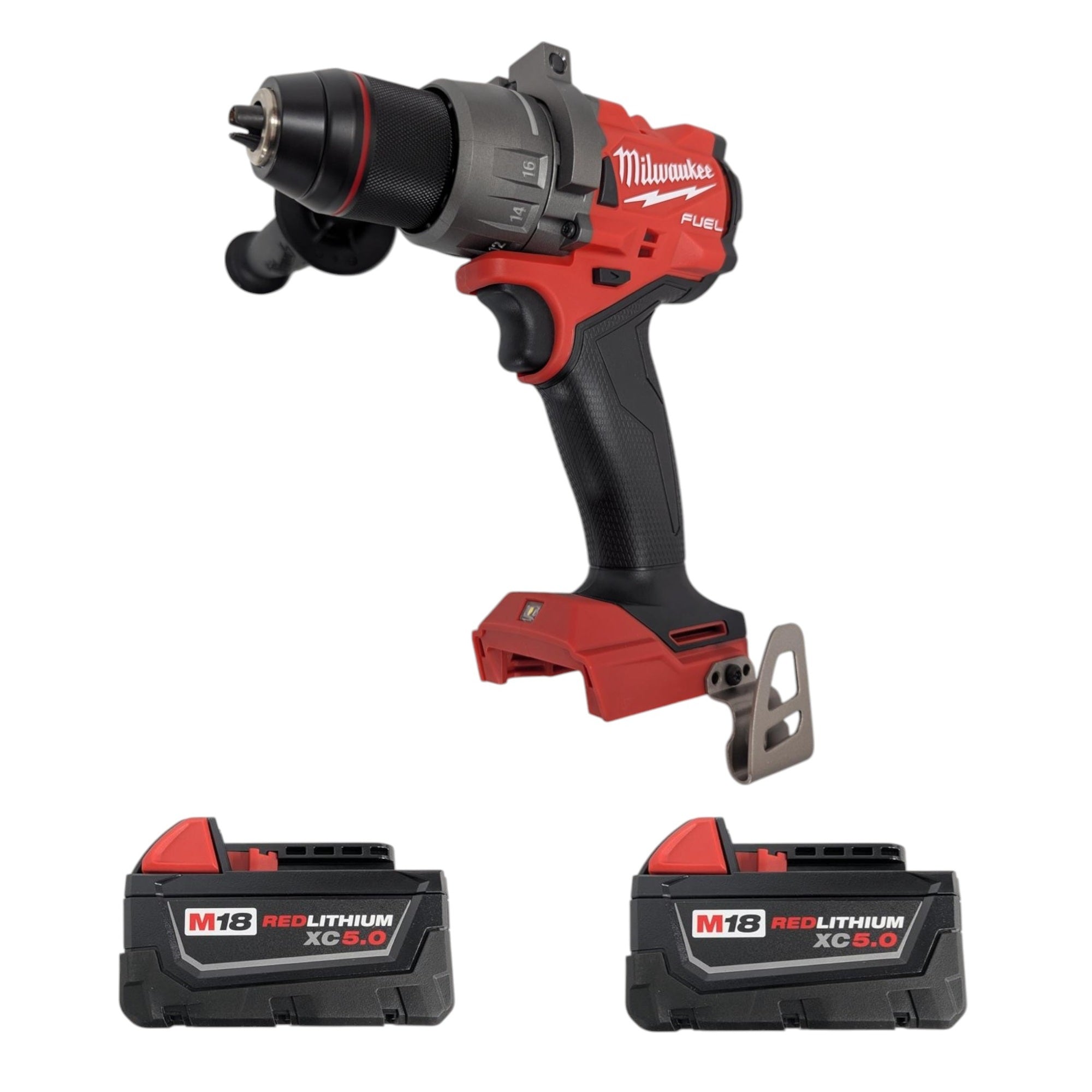 Milwaukee (2904-22) M18 FUEL 18V Lithium-Ion Brushless Cordless 1/2 in. Hammer Drill Driver Kit with Two 5.0 Ah Batteries and Hard Case
