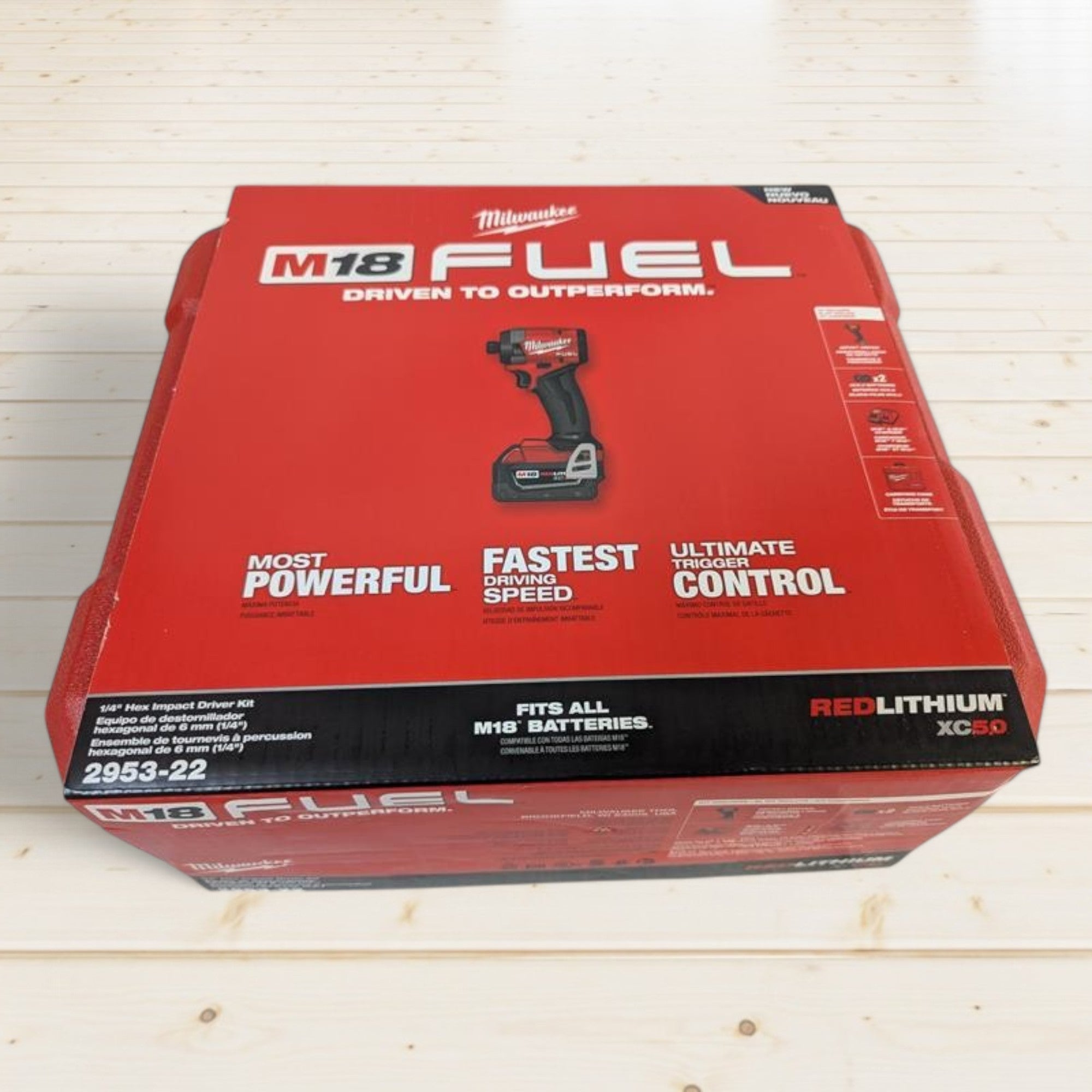 Milwaukee (2953-22) M18 FUEL 18V Lithium-Ion Brushless Cordless 1/4 in. Hex Impact Driver Kit with Two 5.0Ah Batteries Charger Hard Case