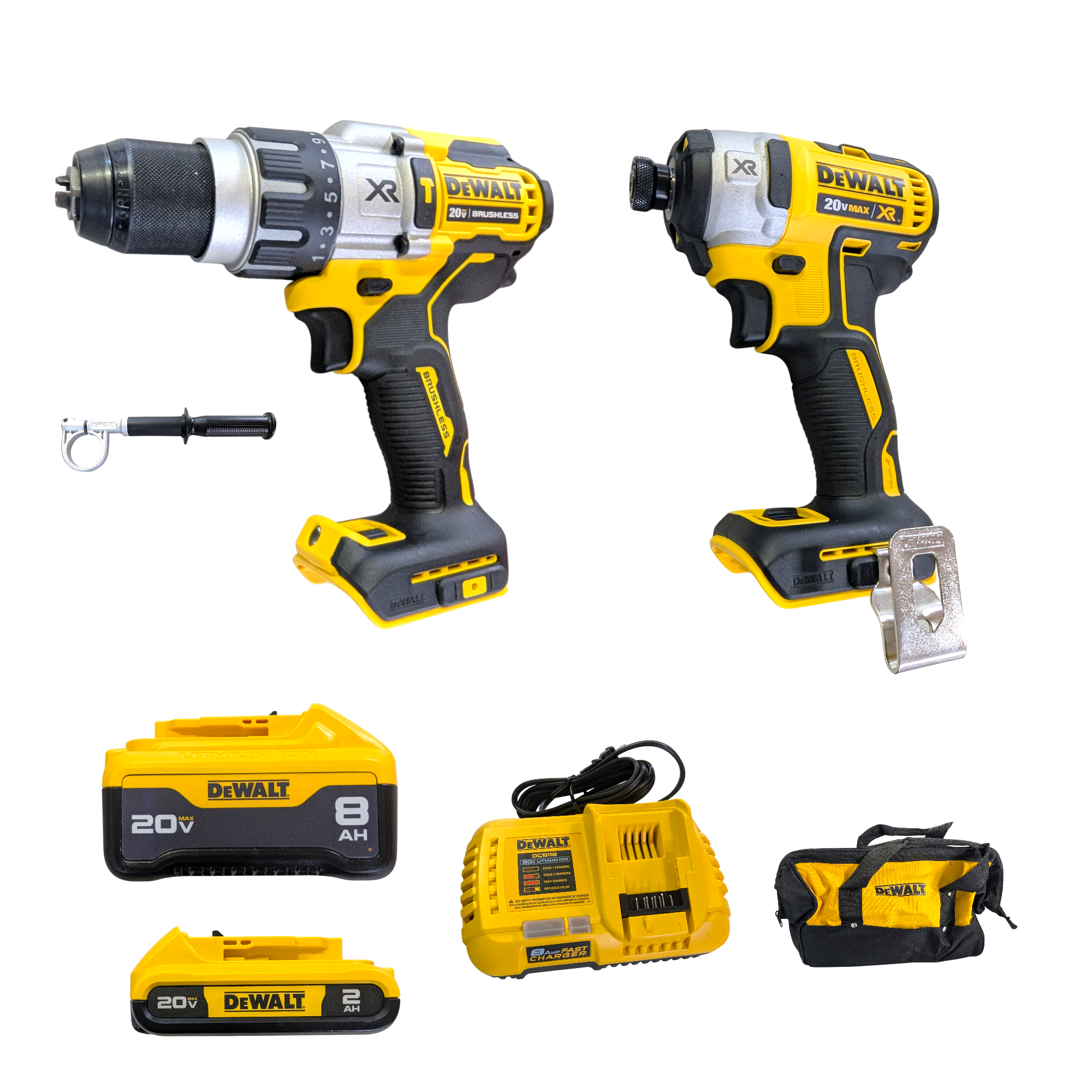 Dewalt (DCK299D1W1)  20V MAX XR Lithium-Ion Cordless 2-Tool Combo Kit with 1/2" POWER DETECT Hammer Drill + 1/4" Impact Driver + 8Ah and 2Ah Batteries