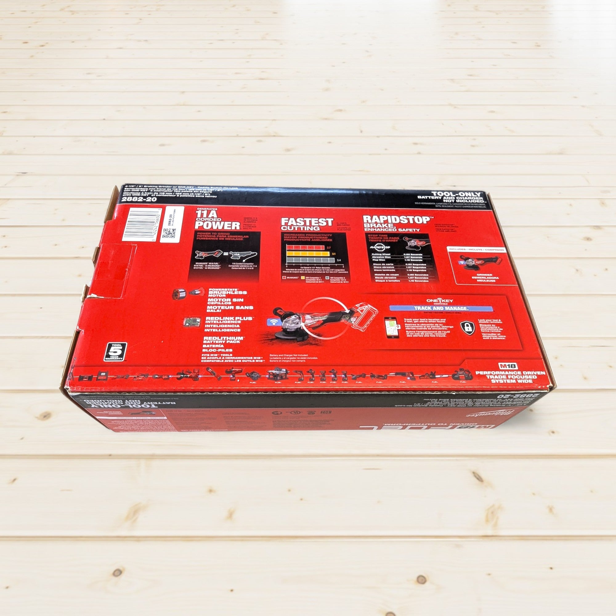 Milwaukee (2882-20)  M18 FUEL 18V Lithium-Ion Brushless Cordless 4-1/2 in./5 in. Braking Grinder With Paddle Switch (Tool-Only)