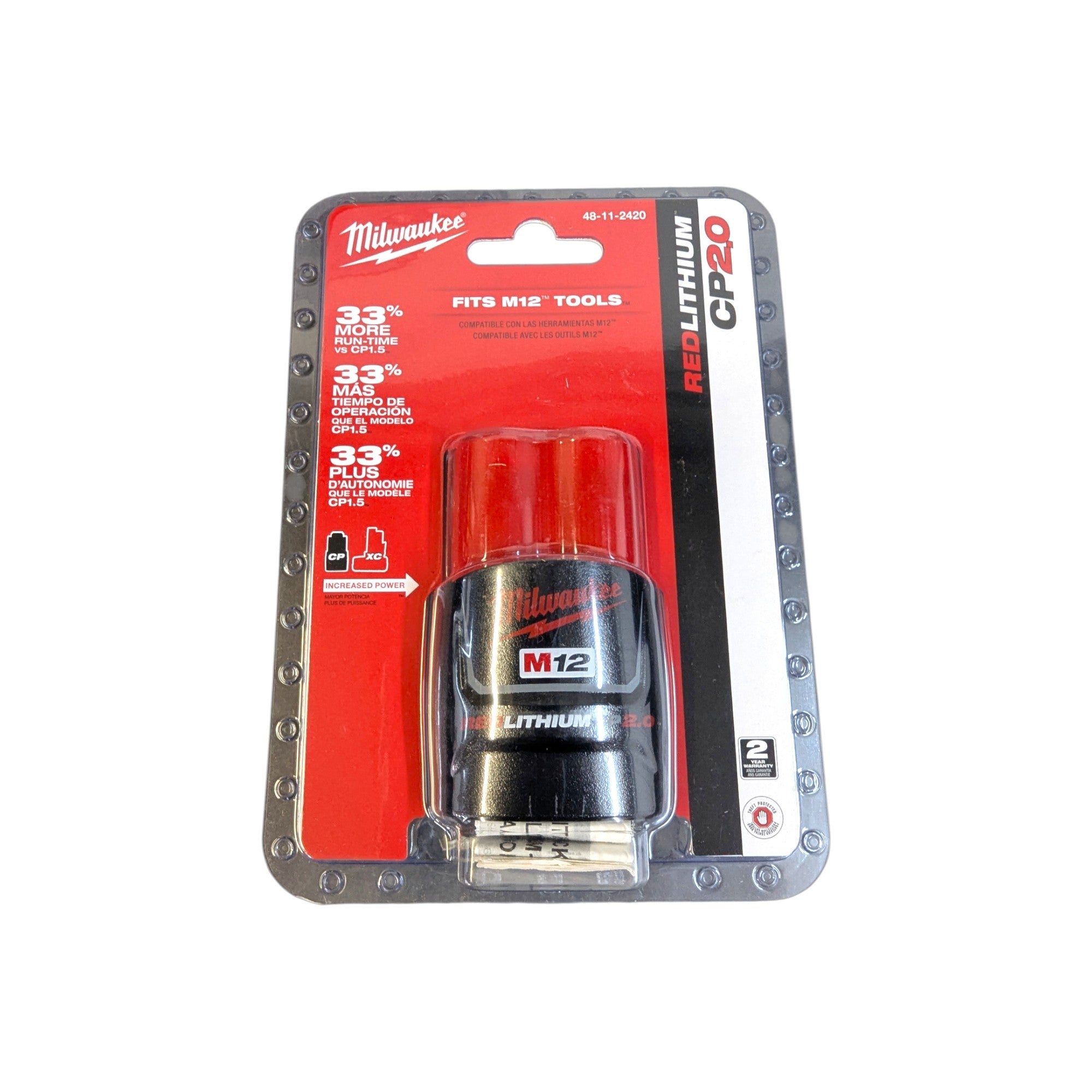Milwaukee (48-11-2420) M12 12-Volt Lithium-Ion 2.0 Ah Compact Battery Pack