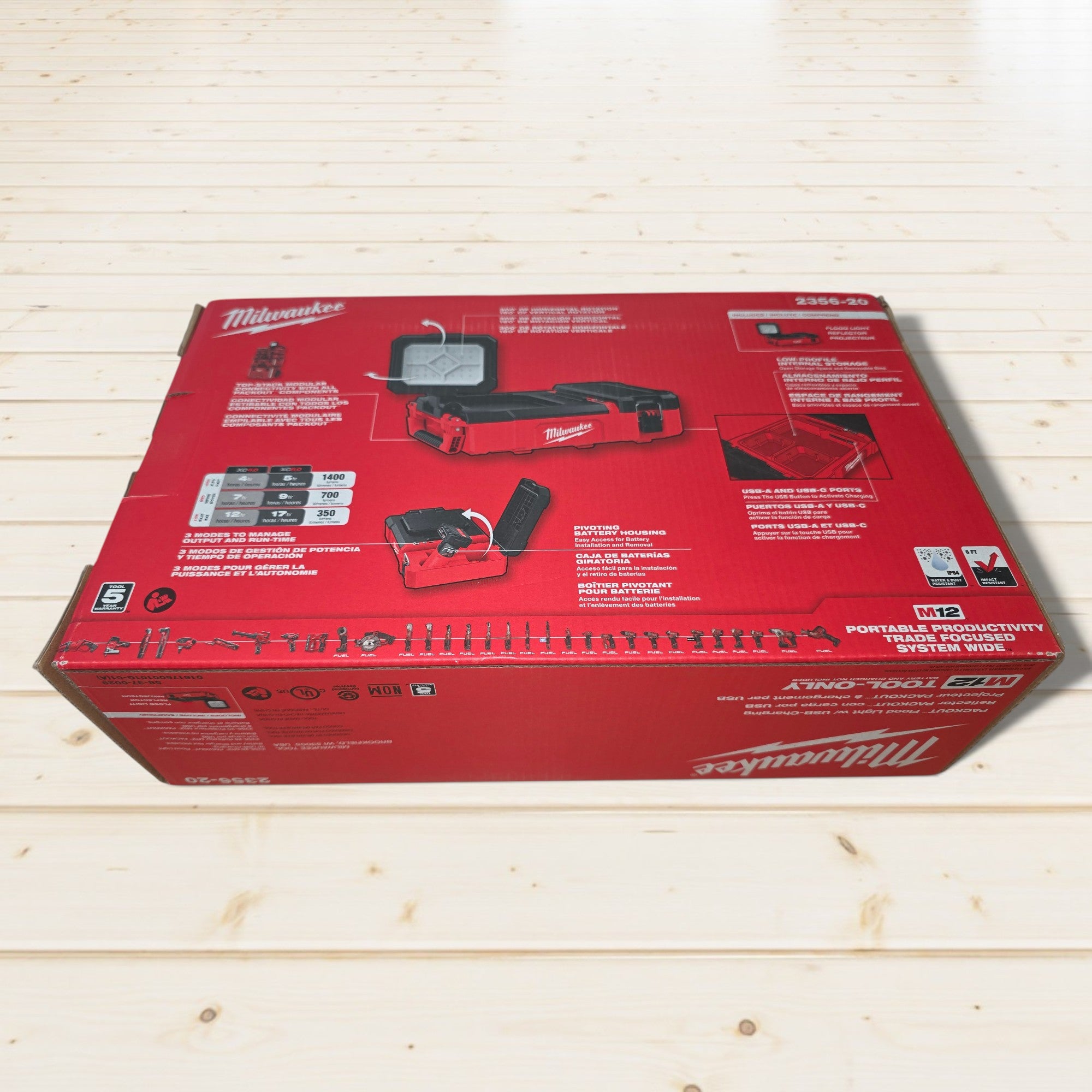 Milwaukee (2356-20) M12 12-Volt Lithium-Ion Cordless PACKOUT Flood Light w/USB Charging