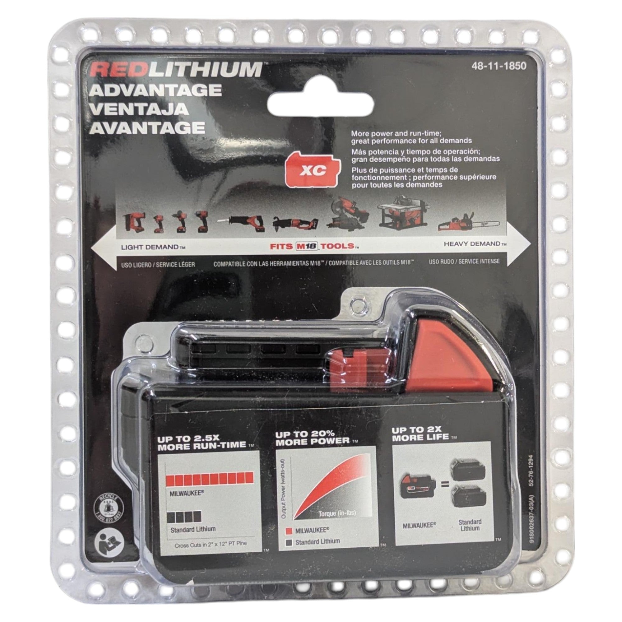 Milwaukee (48-11-1850) M18 18-Volt 5.0 Ah Lithium-Ion XC Extended Capacity Battery Pack