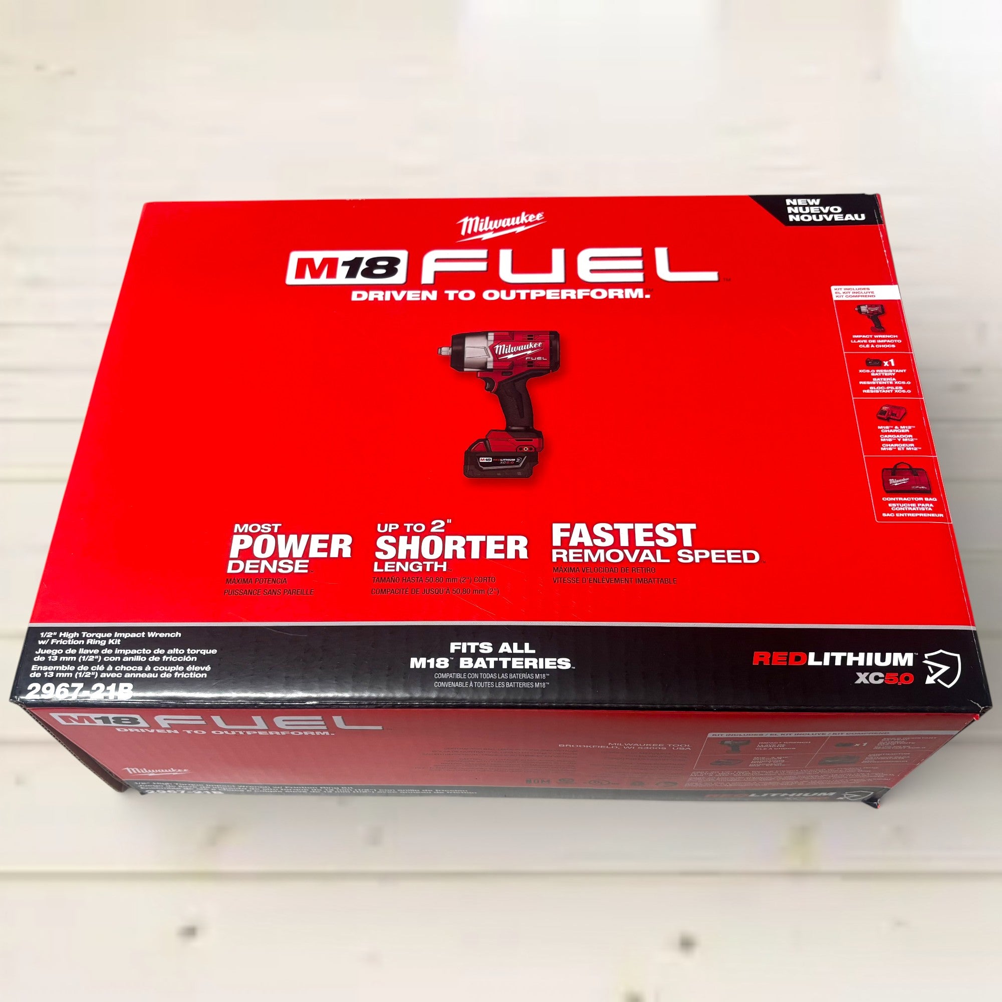 Milwaukee (2967-21B)  M18 FUEL 18V Lithium-Ion Brushless Cordless 1/2 in. Impact Wrench w/Friction Ring Kit w/One 5.0 Ah Battery and Bag