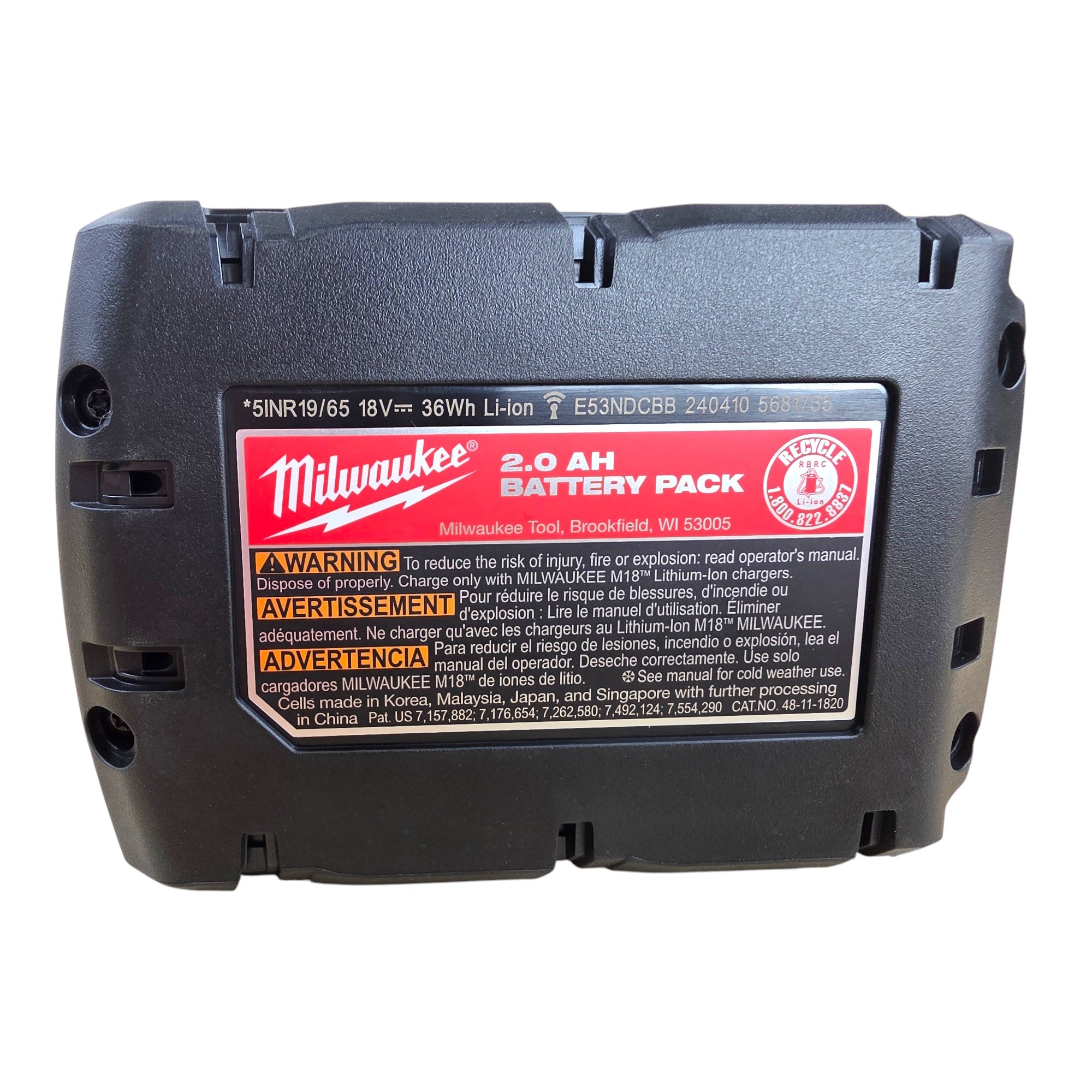 Milwaukee (48-11-1820) M18 18-Volt 2.0 Ah Lithium-Ion Compact Battery - genuine, brand new in secure, non-retail packaging