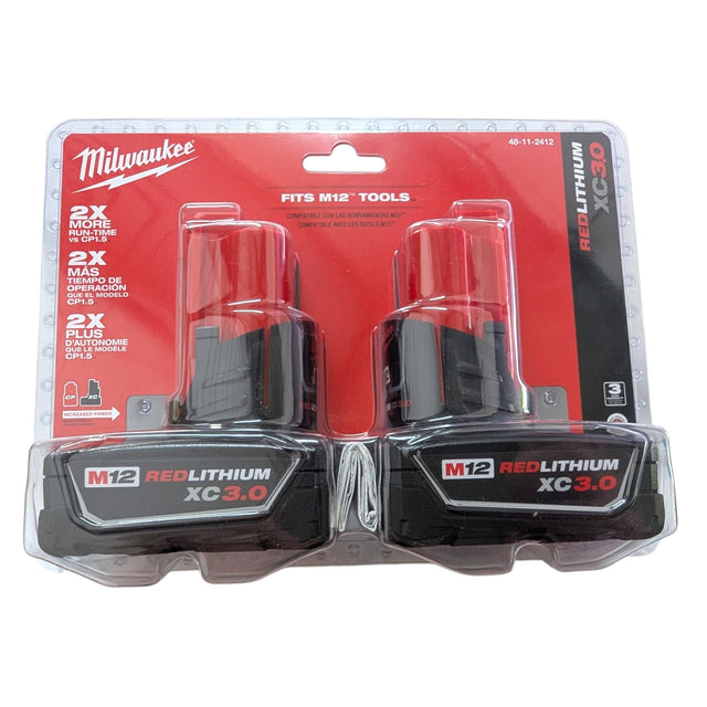 Milwaukee (48-11-2412) M12 12-Volt Lithium-Ion XC Extended Capacity 3.0 Ah Battery Pack (2-Pack)