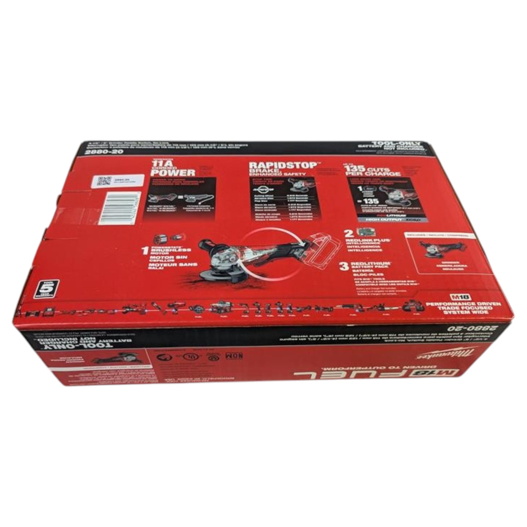 Milwaukee (2880-20)  M18 FUEL 18V Lithium-Ion Brushless Cordless 4-1/2 in./5 in. Grinder w/Paddle Switch (Tool-Only)