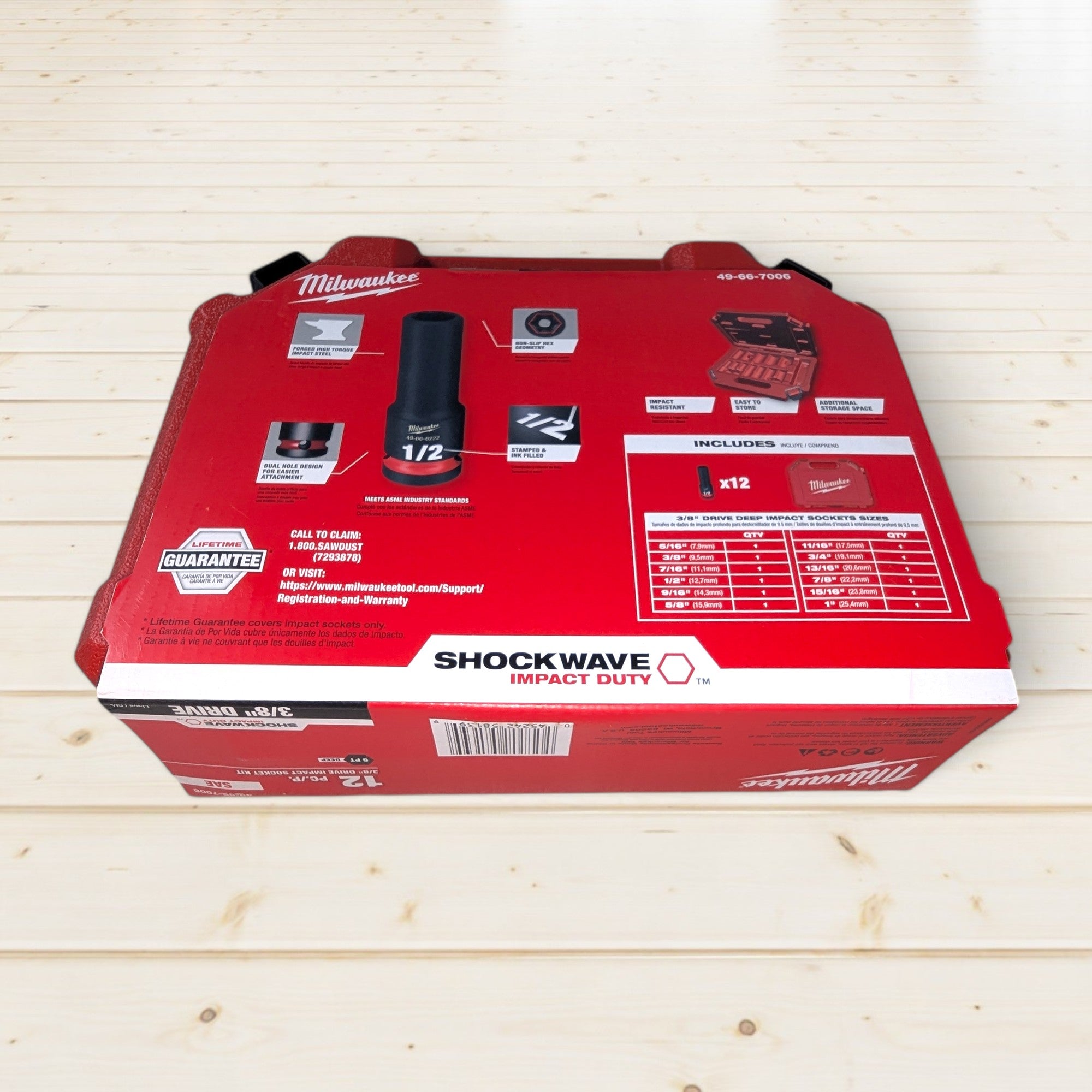 Milwaukee (49-66-7006) SHOCKWAVE 3/8 in. Drive Deep Well 6 Point Impact Socket Set (12-Piece)