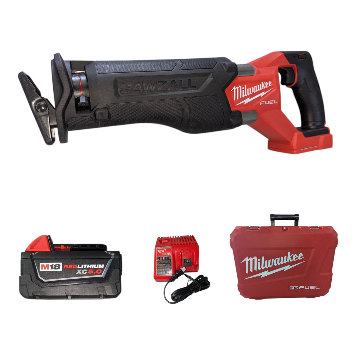 Milwaukee M18 FUEL 18V Lithium-Ion Brushless Cordless SAWZALL Reciprocating Saw Kit W/one 5.0 Ah Batteries, Charger and Case 2821-21
