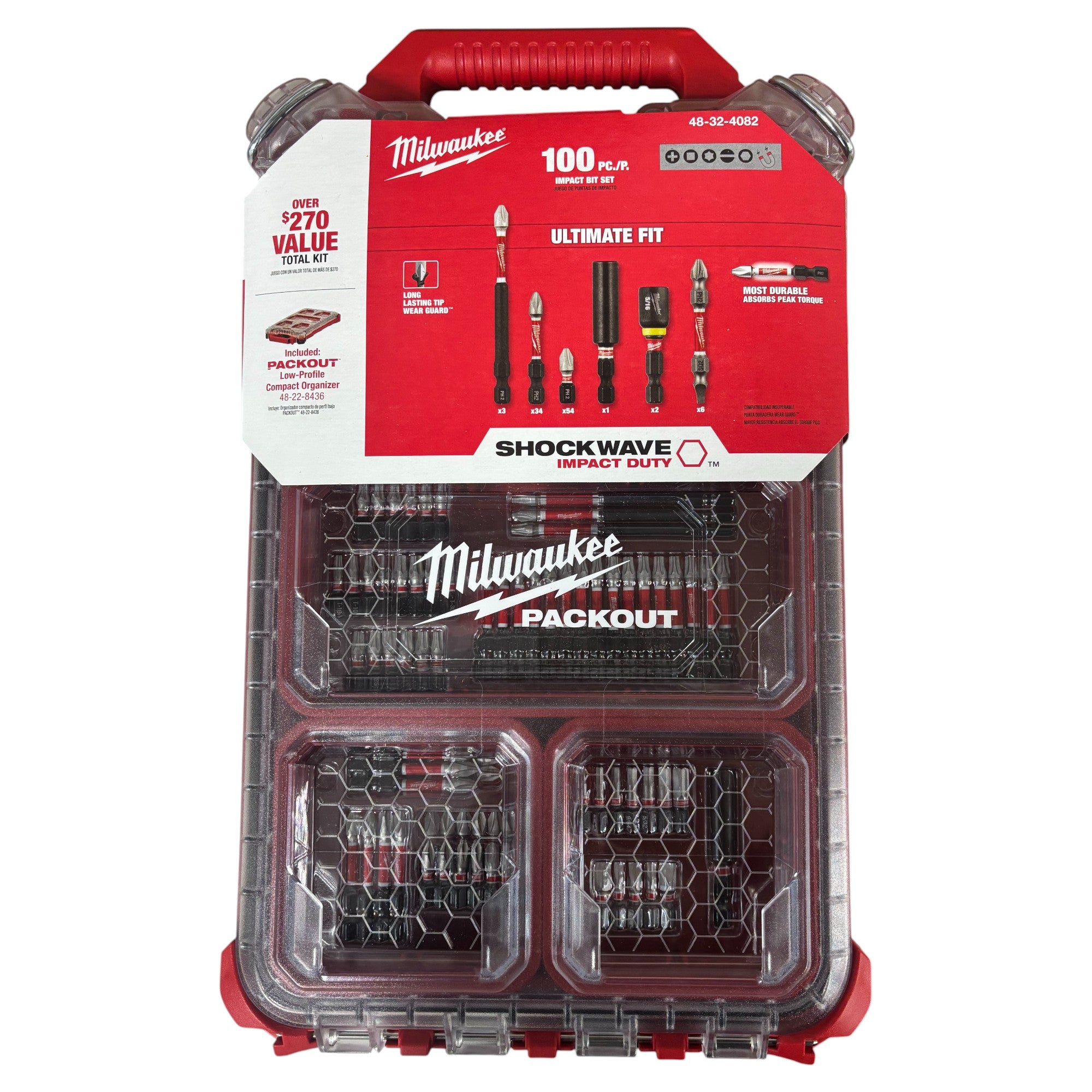 Milwaukee (48-32-4082) SHOCKWAVE Impact Duty Alloy Steel Screw Driver Bit Set with PACKOUT Case (100-Piece)