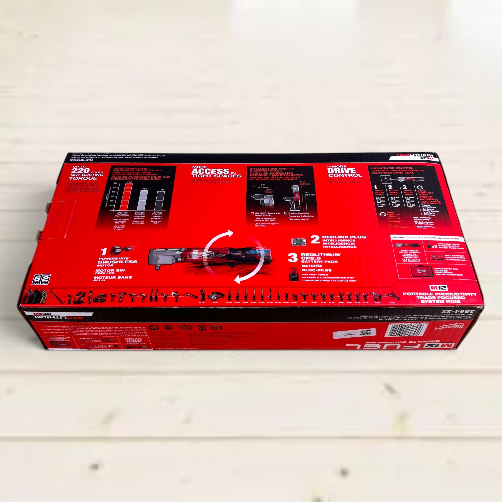 Milwaukee (2564-22) M12 FUEL 12V Lithium-Ion Brushless Cordless 3/8 in. Right Angle Impact Wrench Kit with Two 2.0 Ah Batteries