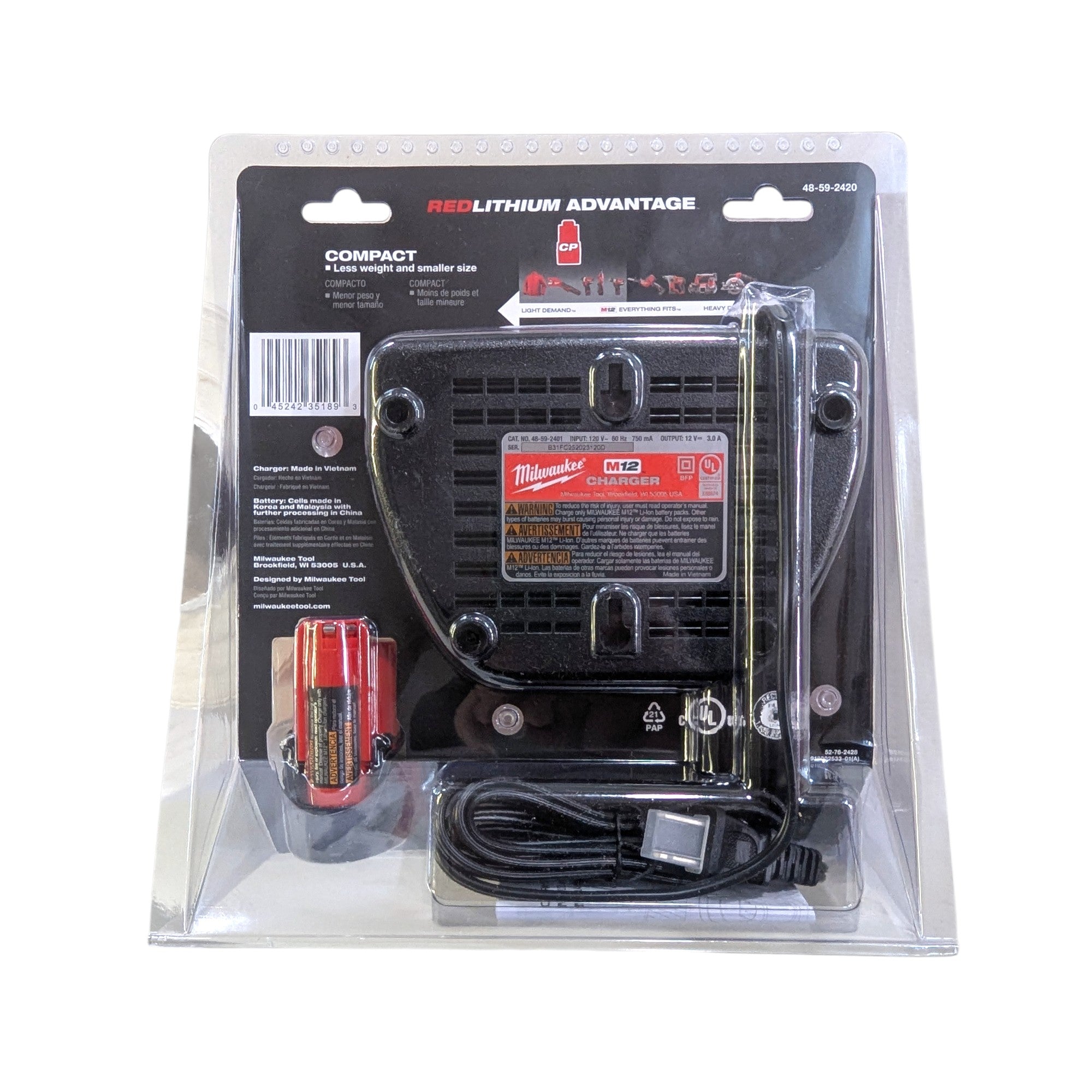 Milwaukee (48-59-2420) M12 12-Volt Lithium-Ion Compact Battery Pack 2.0Ah and Charger Starter Kit
