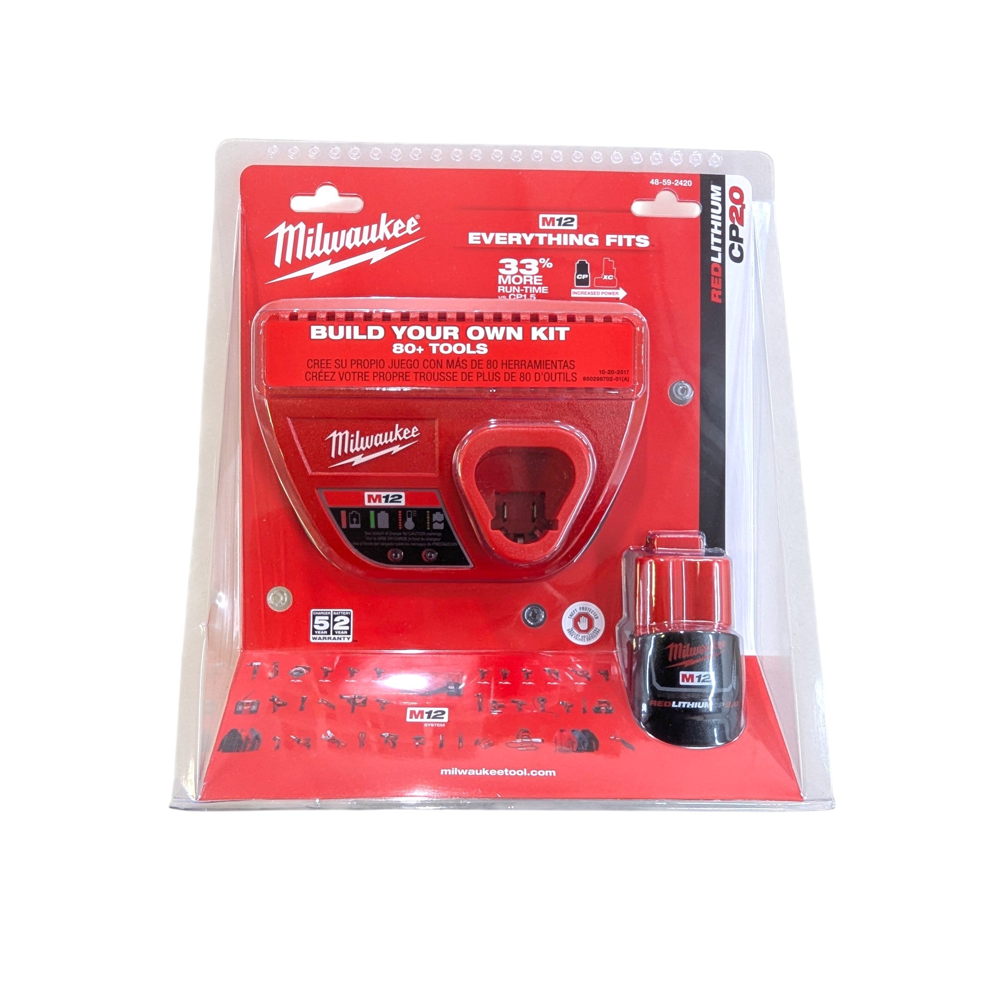 Milwaukee (48-59-2420) M12 12-Volt Lithium-Ion Compact Battery Pack 2.0Ah and Charger Starter Kit