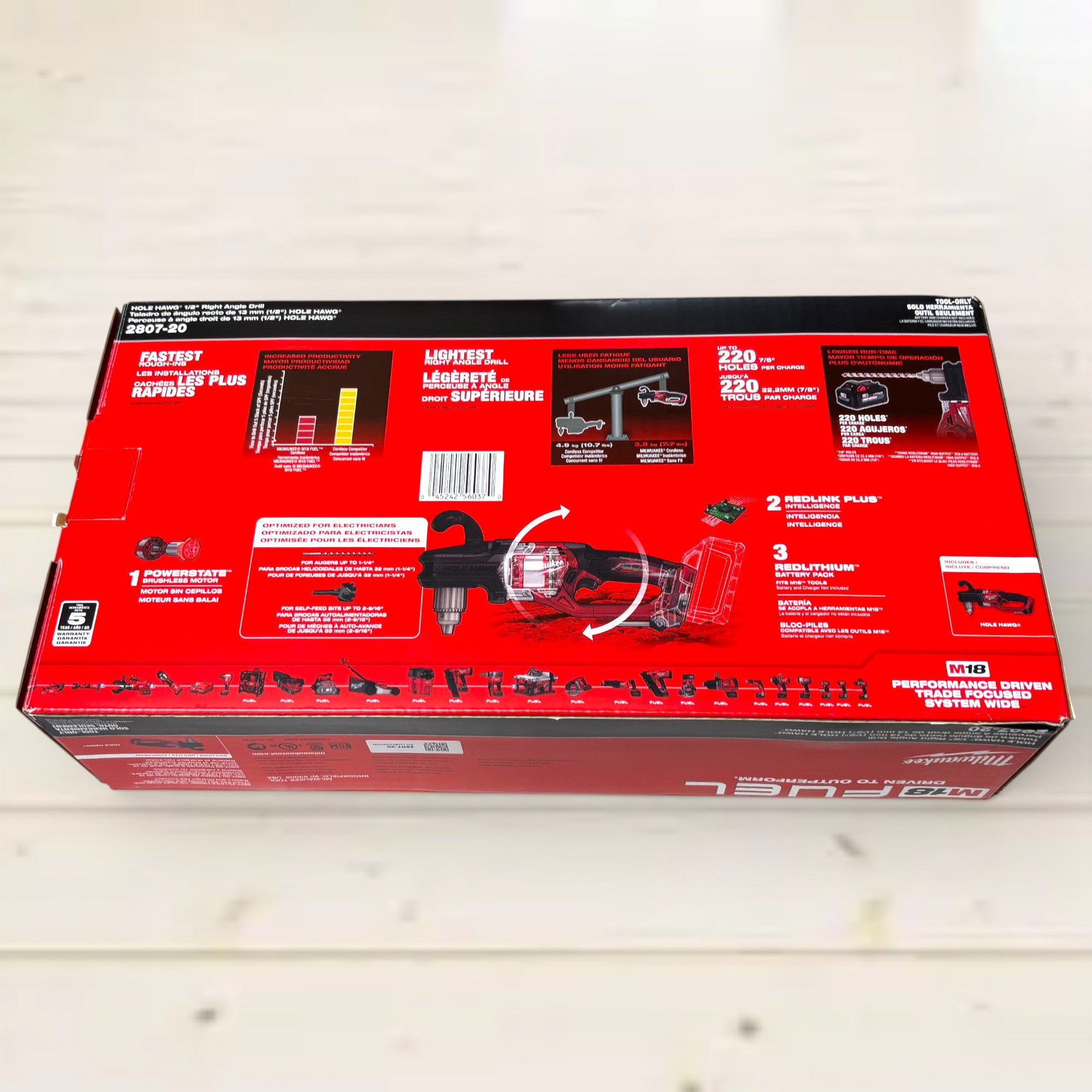 Milwaukee (2807-20)  M18 FUEL GEN II 18V Lithium-Ion Brushless Cordless 1/2 in. Hole Hawg Right Angle Drill (Tool-Only)