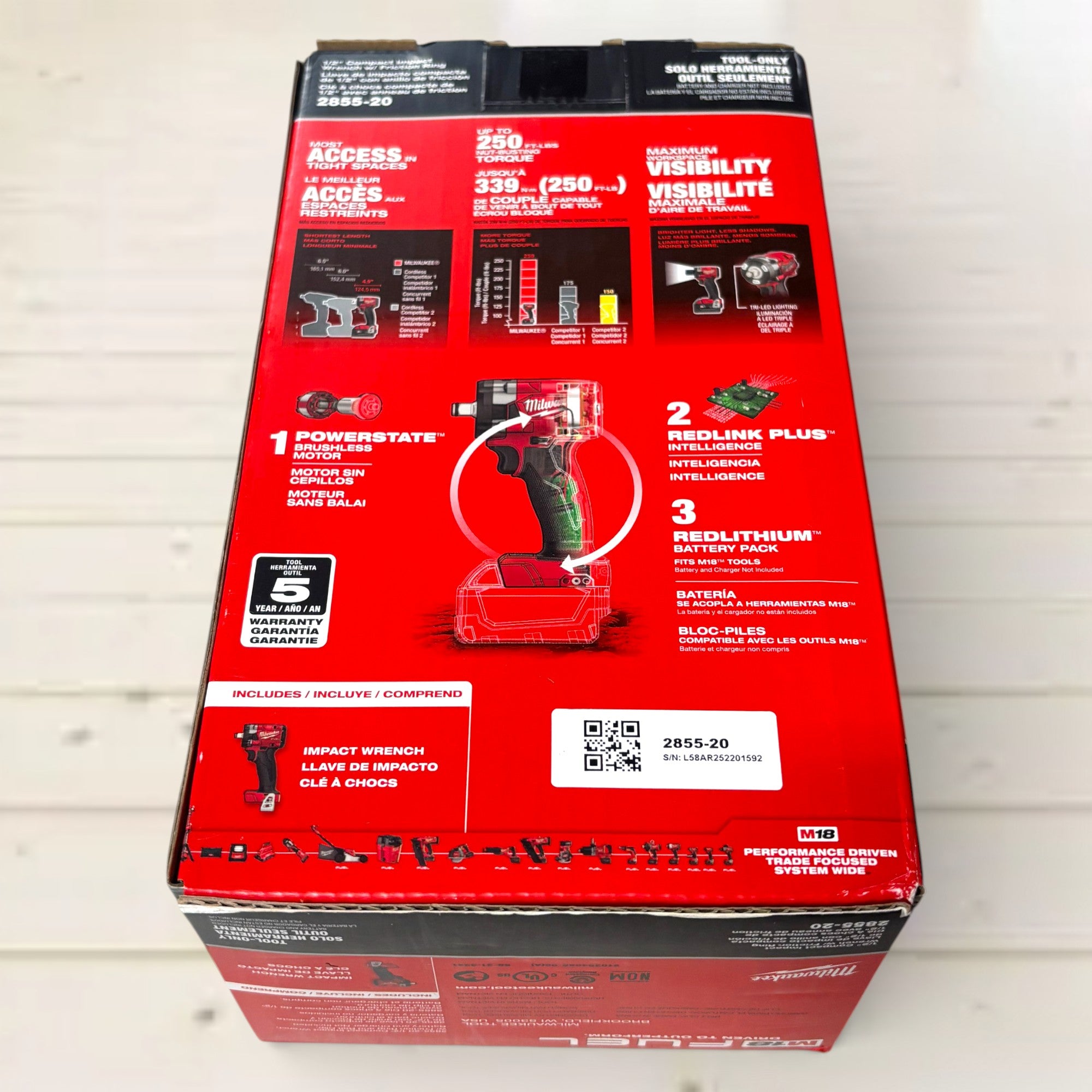 Milwaukee (2855-20) M18 FUEL GEN-3 18V Lithium-Ion Brushless Cordless 1/2 in. Compact Impact Wrench with Friction Ring (Tool-Only)
