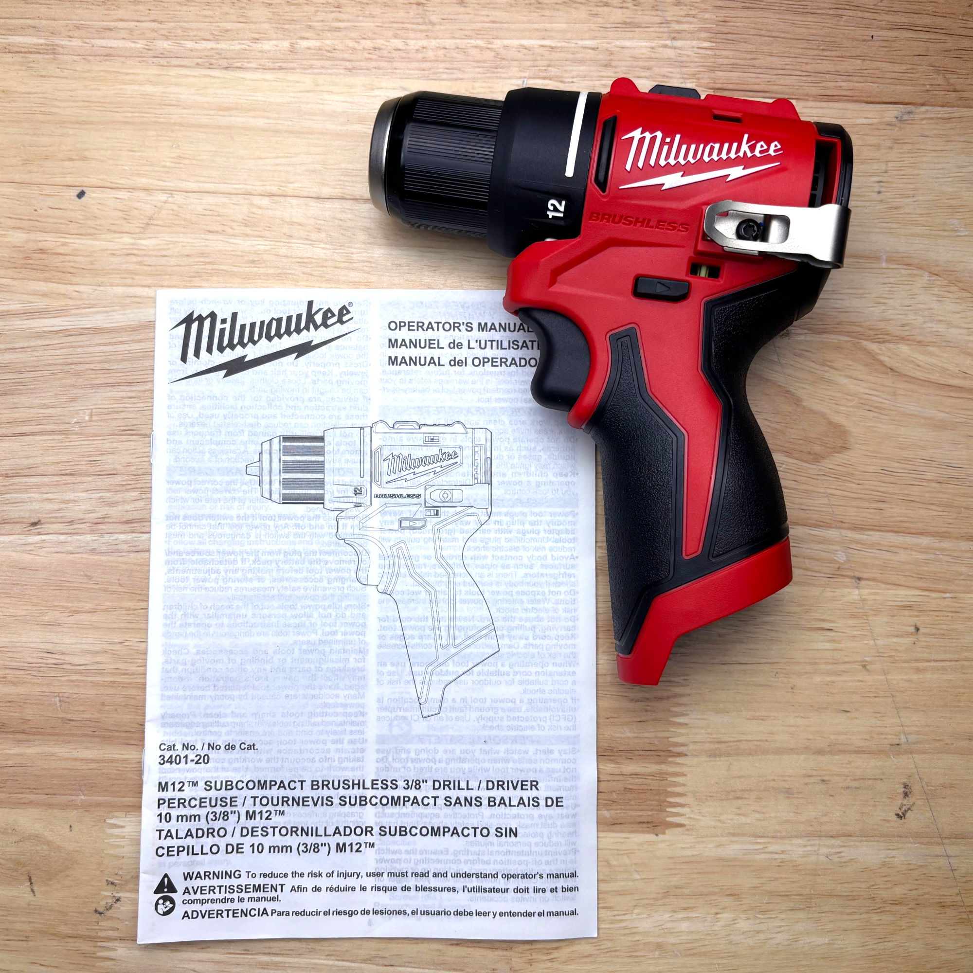 Milwaukee (3401-20) M12 12V Lithium-Ion Subcompact Brushless Cordless 3/8 in. Drill Driver - genuine, brand new in secure, non-retail packaging