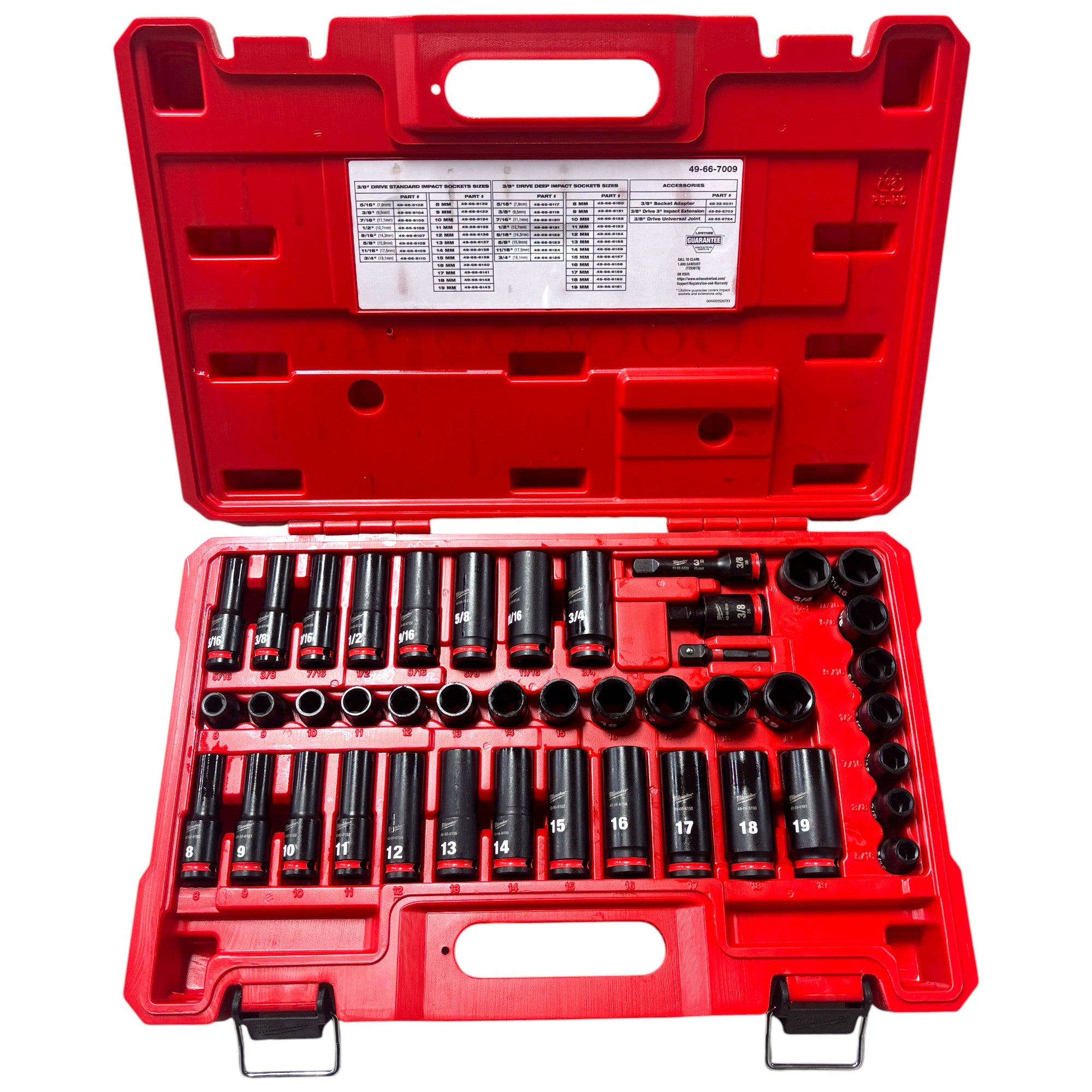 Milwaukee (49-66-7009)  SHOCKWAVE 3/8 in. Drive SAE and Metric 6 Point Impact Socket Set (43-Piece)