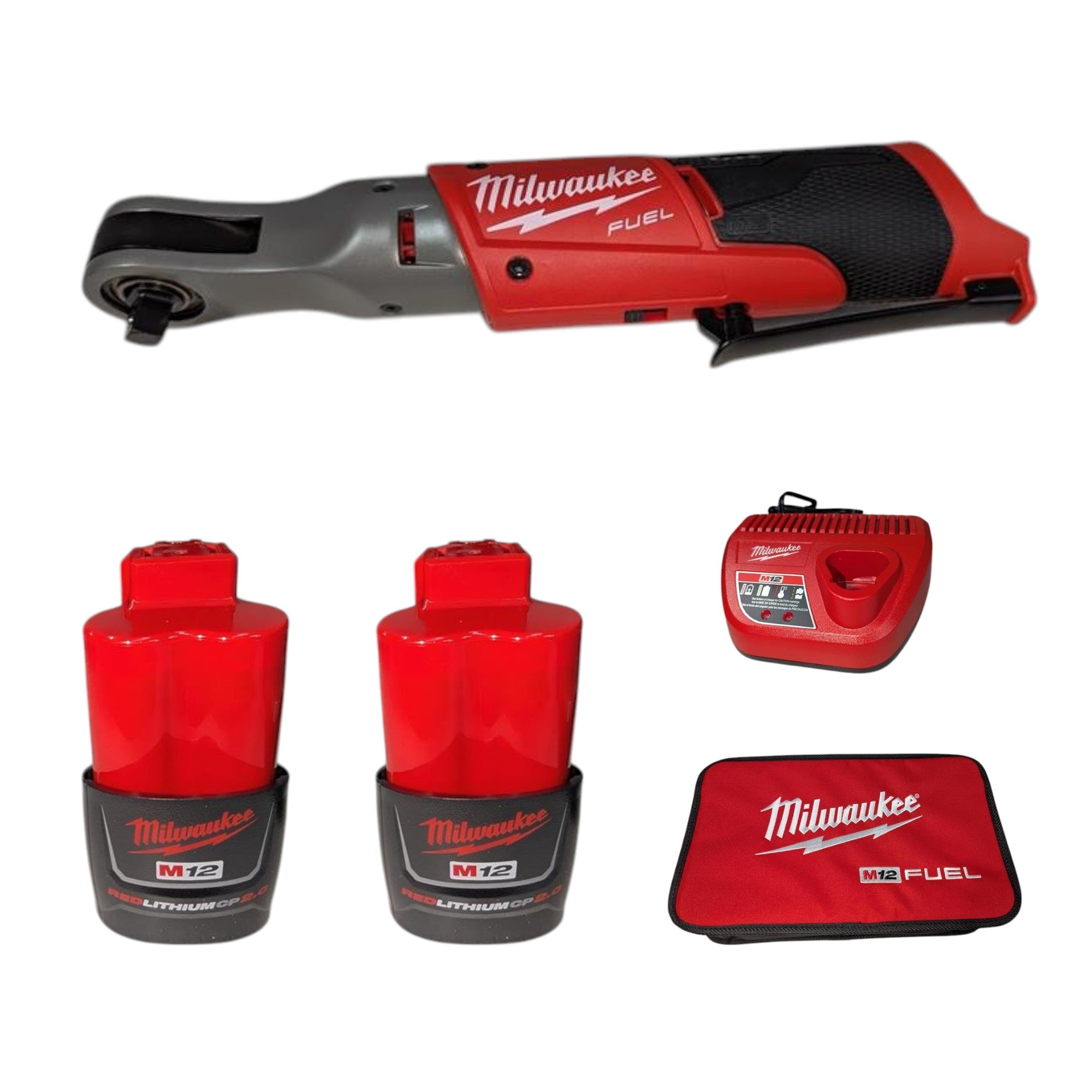 Milwaukee (2557-22) M12 FUEL 12V Lithium-Ion Brushless Cordless 3/8 in. Ratchet Kit with (2) 2.0Ah Batteries, Charger & Tool Bag