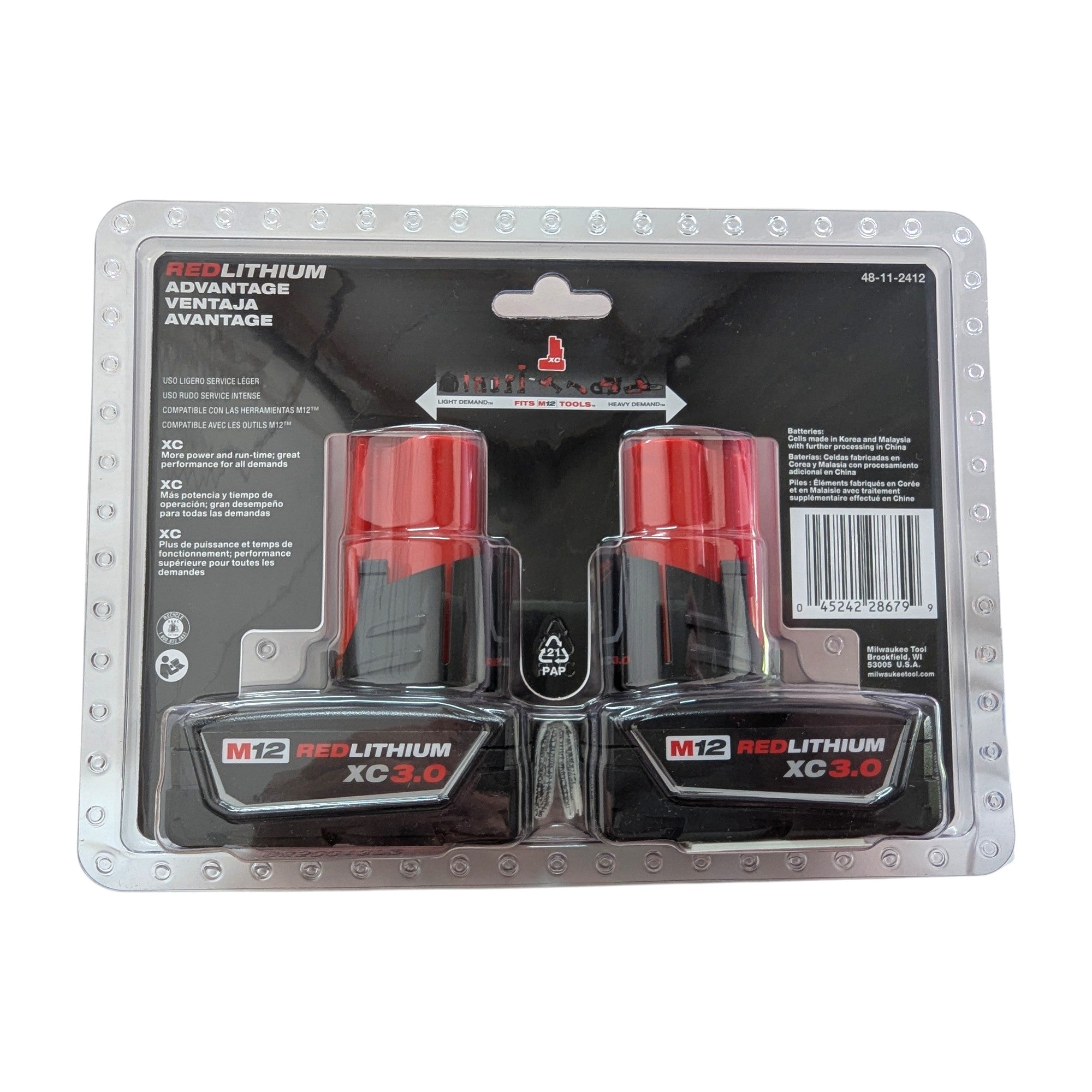 Milwaukee (48-11-2412) M12 12-Volt Lithium-Ion XC Extended Capacity 3.0 Ah Battery Pack (2-Pack)