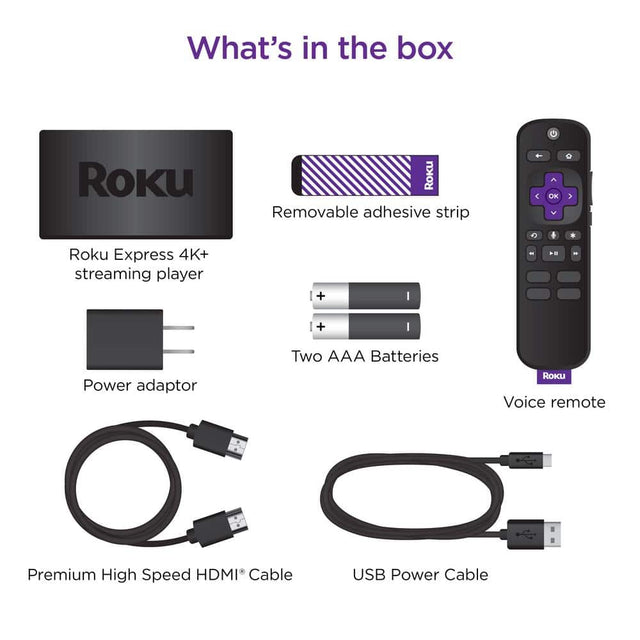 Roku (3941R2) Express 4K+:Streaming Device HD/4K/HDR, Fast Wi-Fi, Voice Remote with TV controls, and Premium HDMI Cable