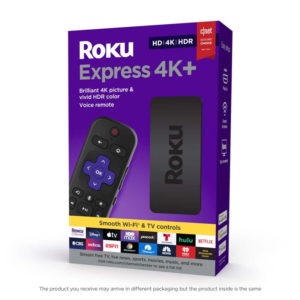 Roku Express 4K+:Streaming Device HD/4K/HDR, Fast Wi-Fi, Voice Remote with TV controls, and Premium HDMI Cable 3941R2