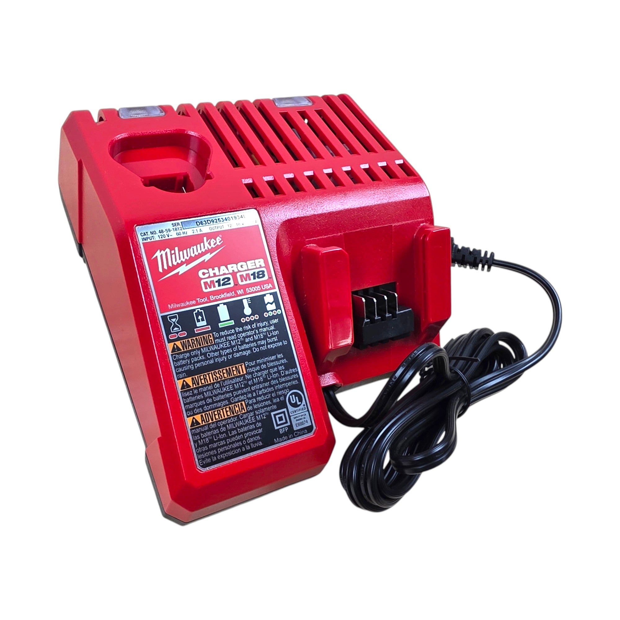 Milwaukee (48-59-1812) M12 and M18 12-Volt/18-Volt Lithium-Ion Multi-Voltage Battery Charger - genuine, brand new in secure, non-retail packaging