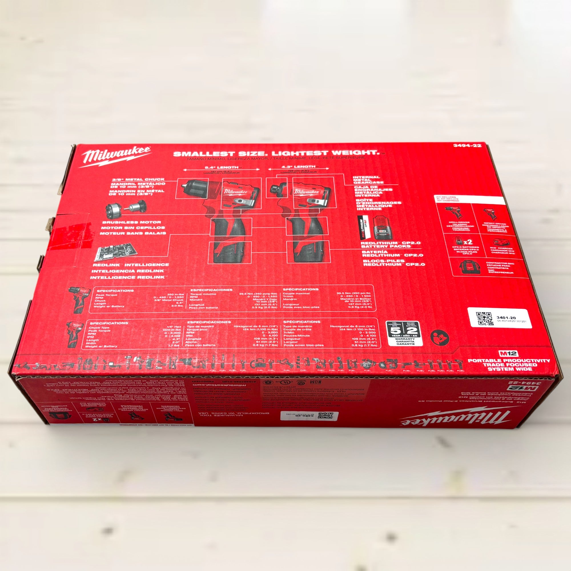 Milwaukee (3494-22) M12 12-Volt Lithium-Ion Brushless Cordless Subcompact Drill and Impact Driver Combo Kit w/2 Batteries and Bag (2-Tool)