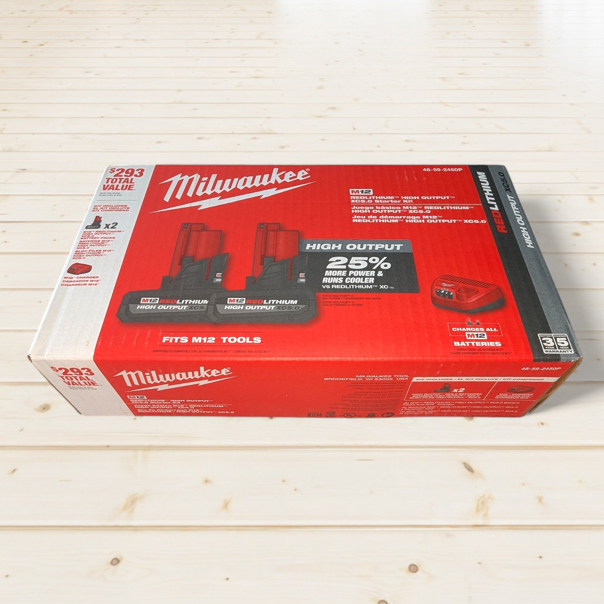 Milwaukee (48-59-2450P)  M12 12V Lithium-Ion XC High Output 5.0 Ah Battery Pack (2-Pack) Starter Kit with Charger
