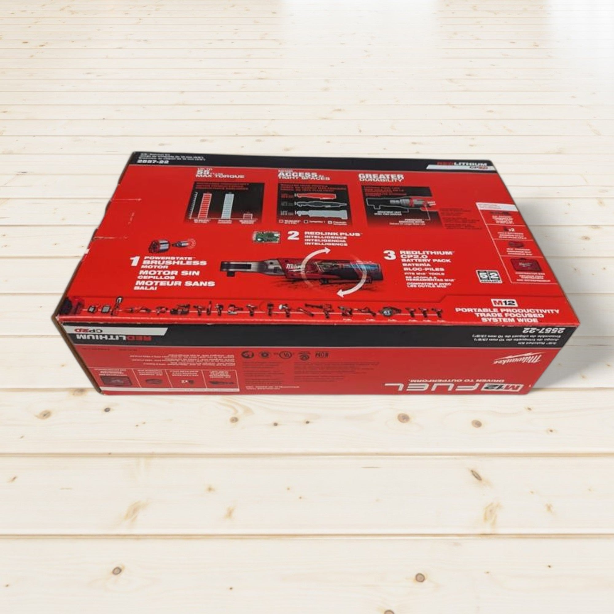 Milwaukee (2557-22) M12 FUEL 12V Lithium-Ion Brushless Cordless 3/8 in. Ratchet Kit with (2) 2.0Ah Batteries, Charger & Tool Bag