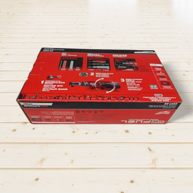 Milwaukee (2557-22) M12 FUEL 12V Lithium-Ion Brushless Cordless 3/8 in. Ratchet Kit with (2) 2.0Ah Batteries, Charger & Tool Bag