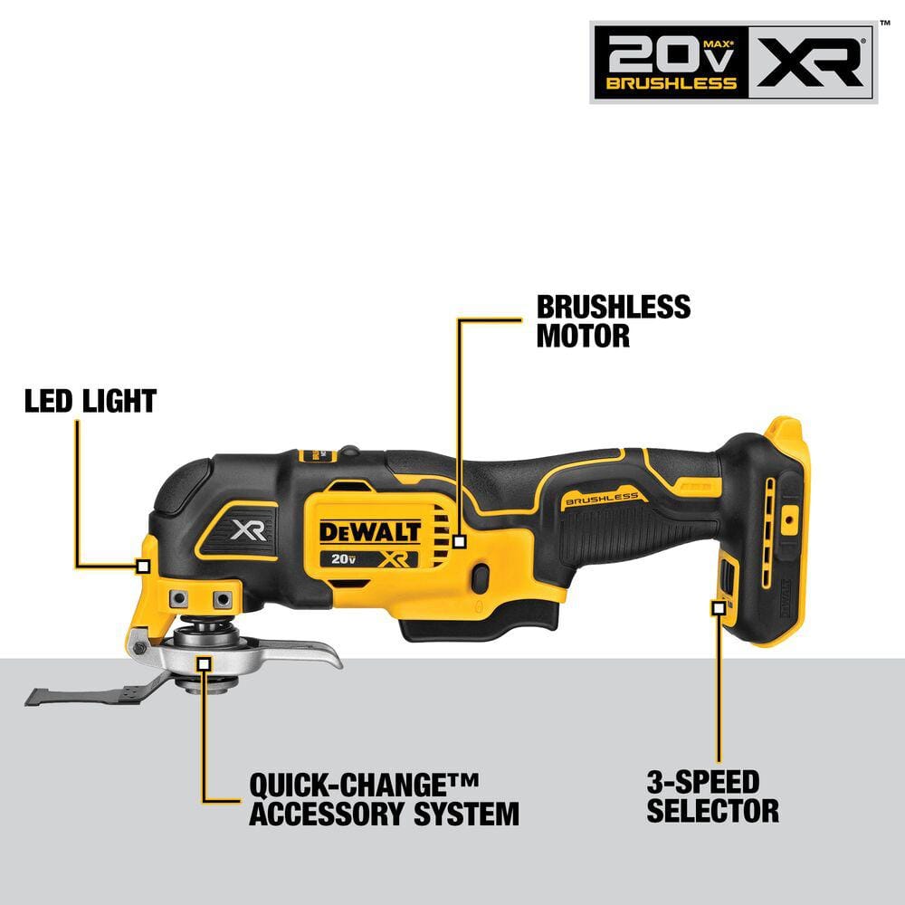 DEWALT (DCS356C1) 20V MAX XR Cordless Brushless 3-Speed Oscillating Multi Tool with (1) 20V 1.5Ah Battery and Charger