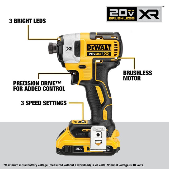 DEWALT (DCK248D2) 20V Lithium-Ion Cordless Brushless Drill Driver/Impact Driver 2 Tool Combo Kit with (2) 2.0Ah Batteries and Charger