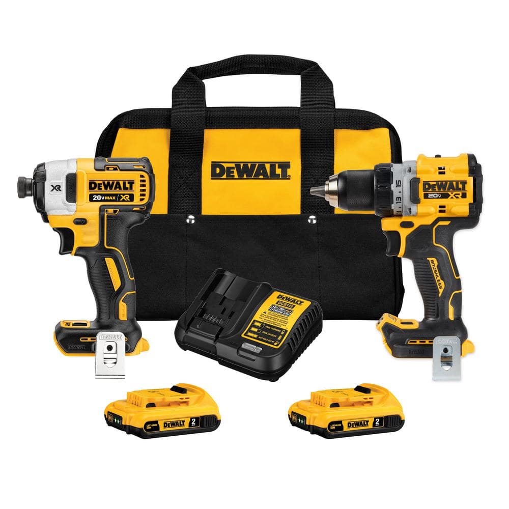 DEWALT (DCK248D2) 20V Lithium-Ion Cordless Brushless Drill Driver/Impact Driver 2 Tool Combo Kit with (2) 2.0Ah Batteries and Charger